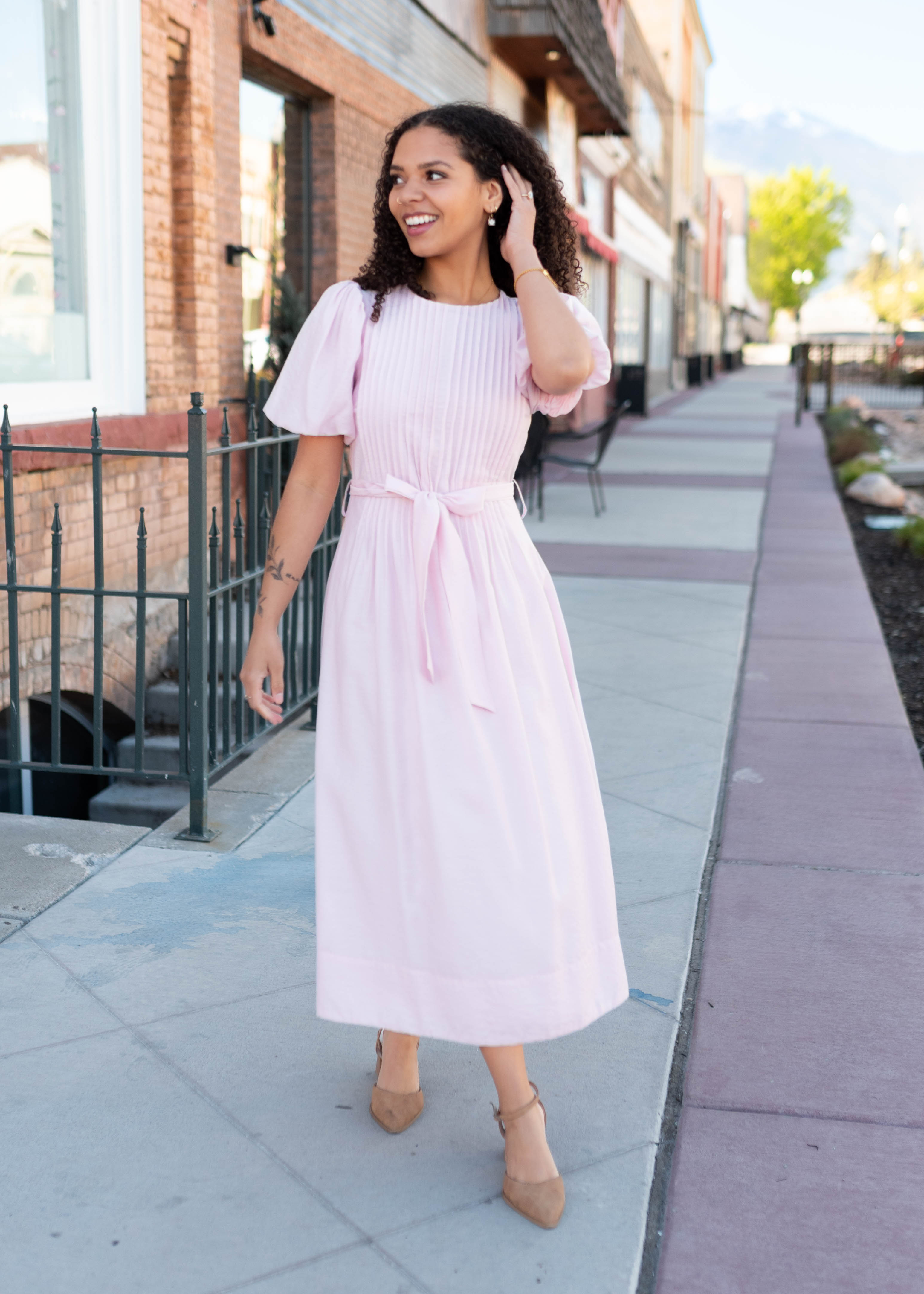 Brianna Pink Pleated Dress