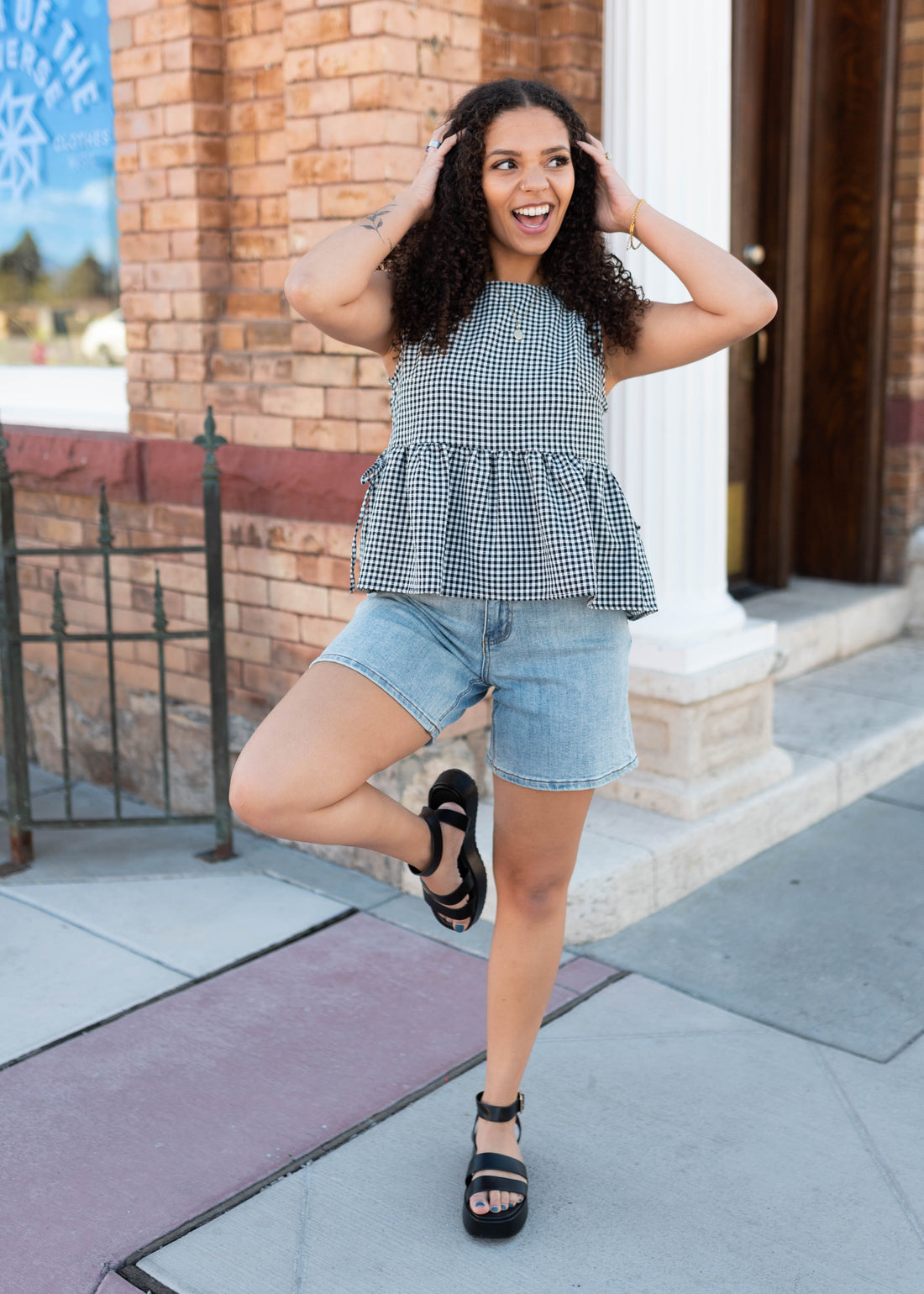 Brielle Black Gingham Peplum Top