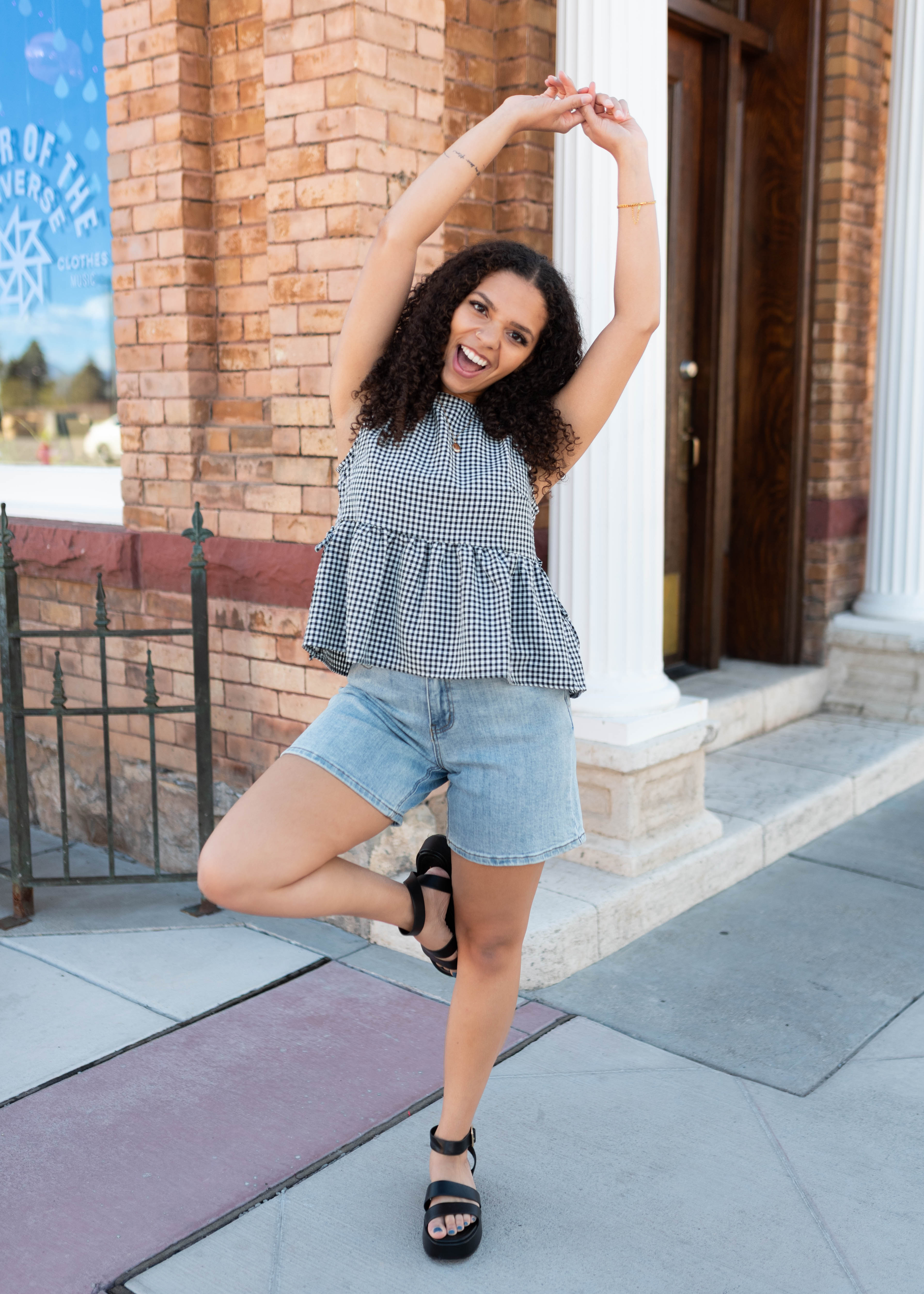 Brielle Black Gingham Peplum Top