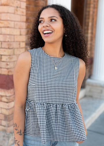 Brielle Black Gingham Peplum Top