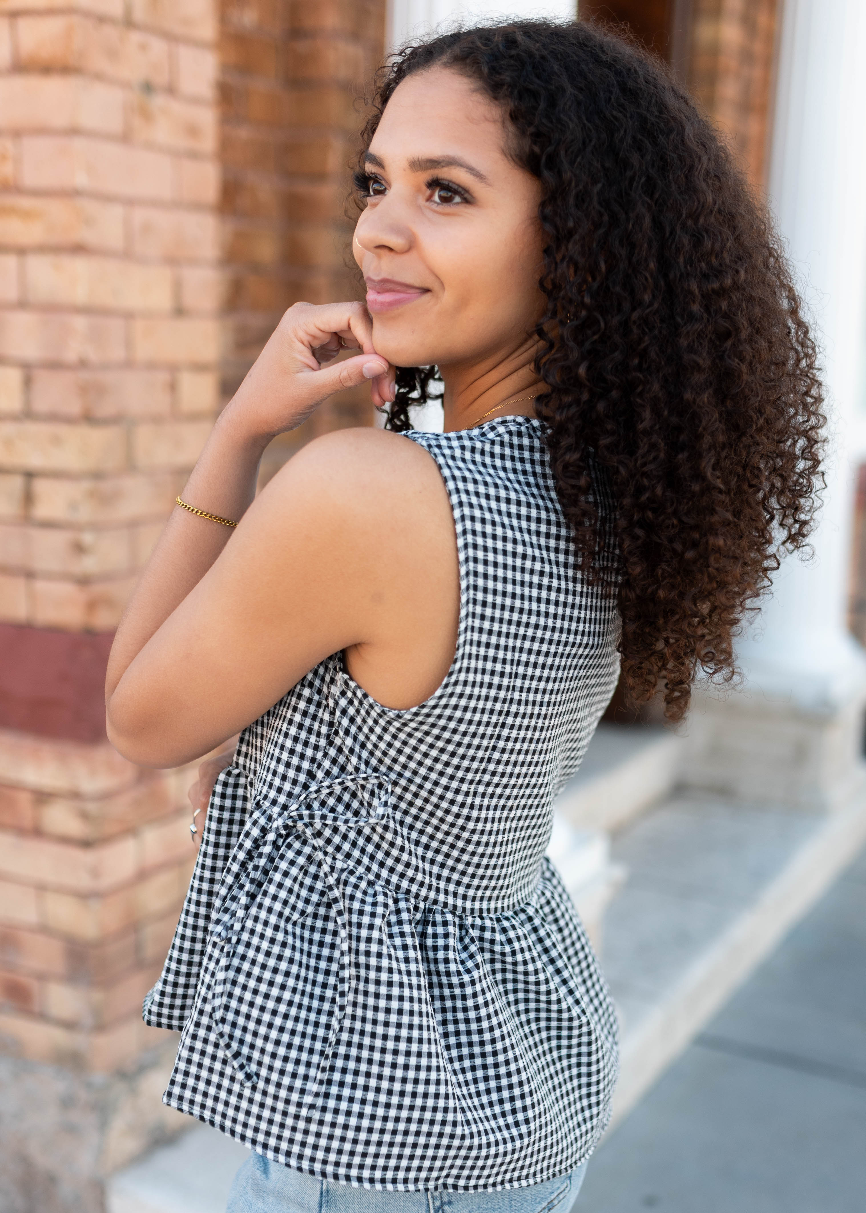 Brielle Black Gingham Peplum Top