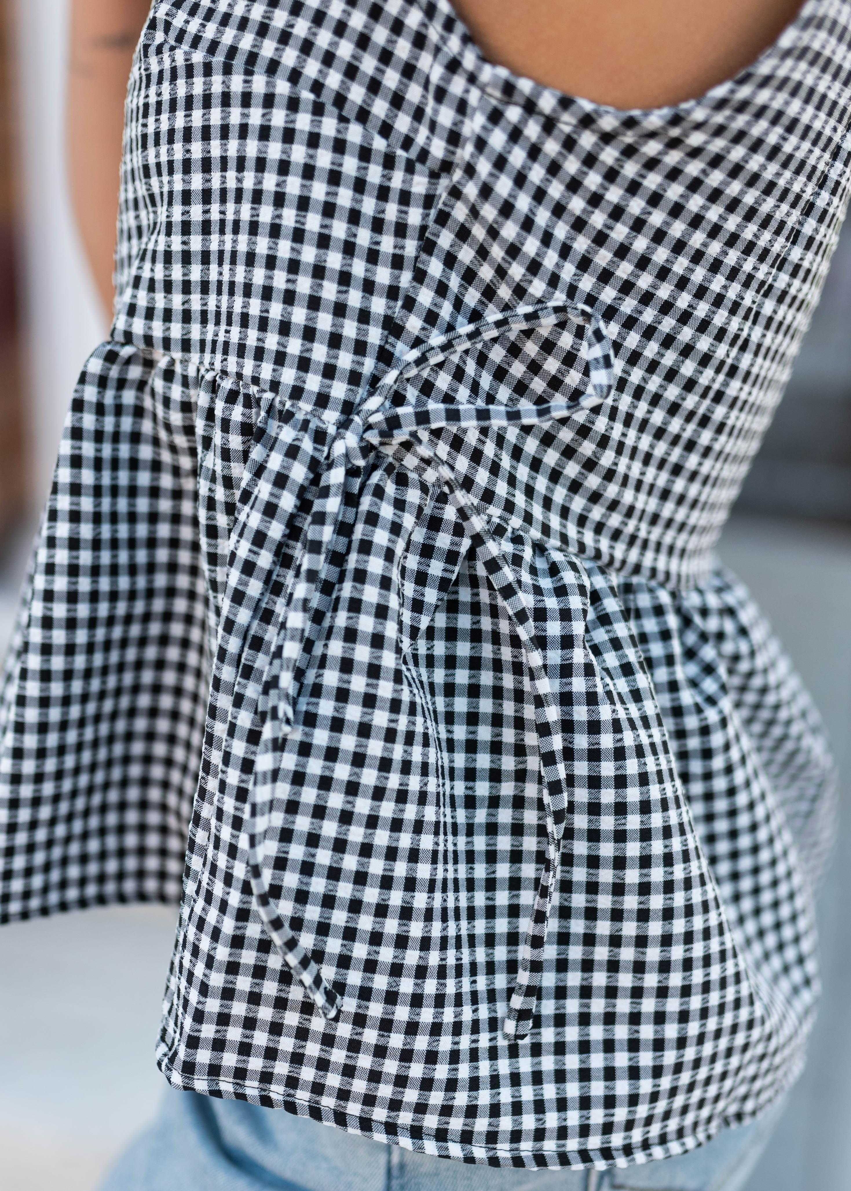 Brielle Black Gingham Peplum Top