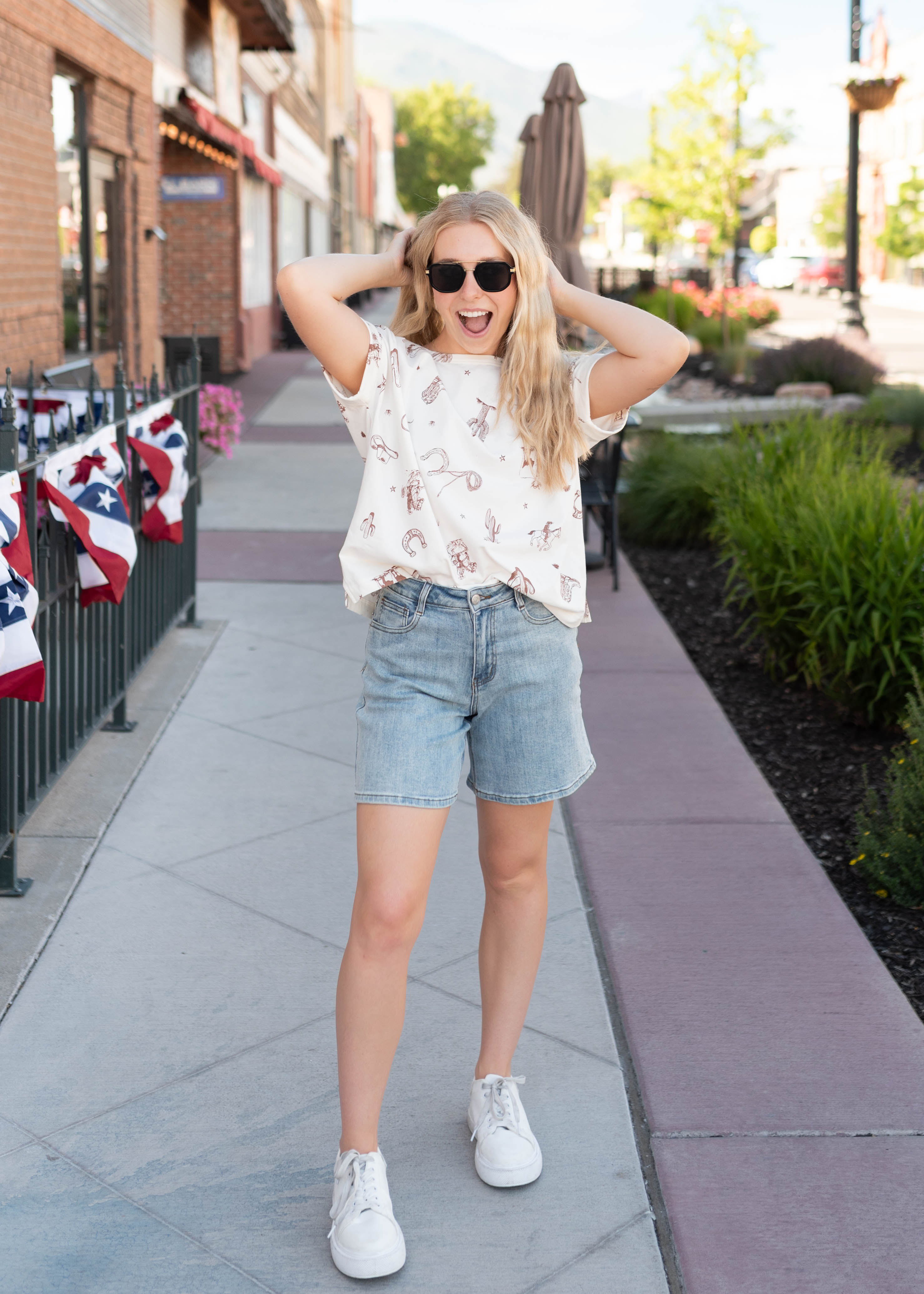 Brighton Ivory Cowboy Print Tee
