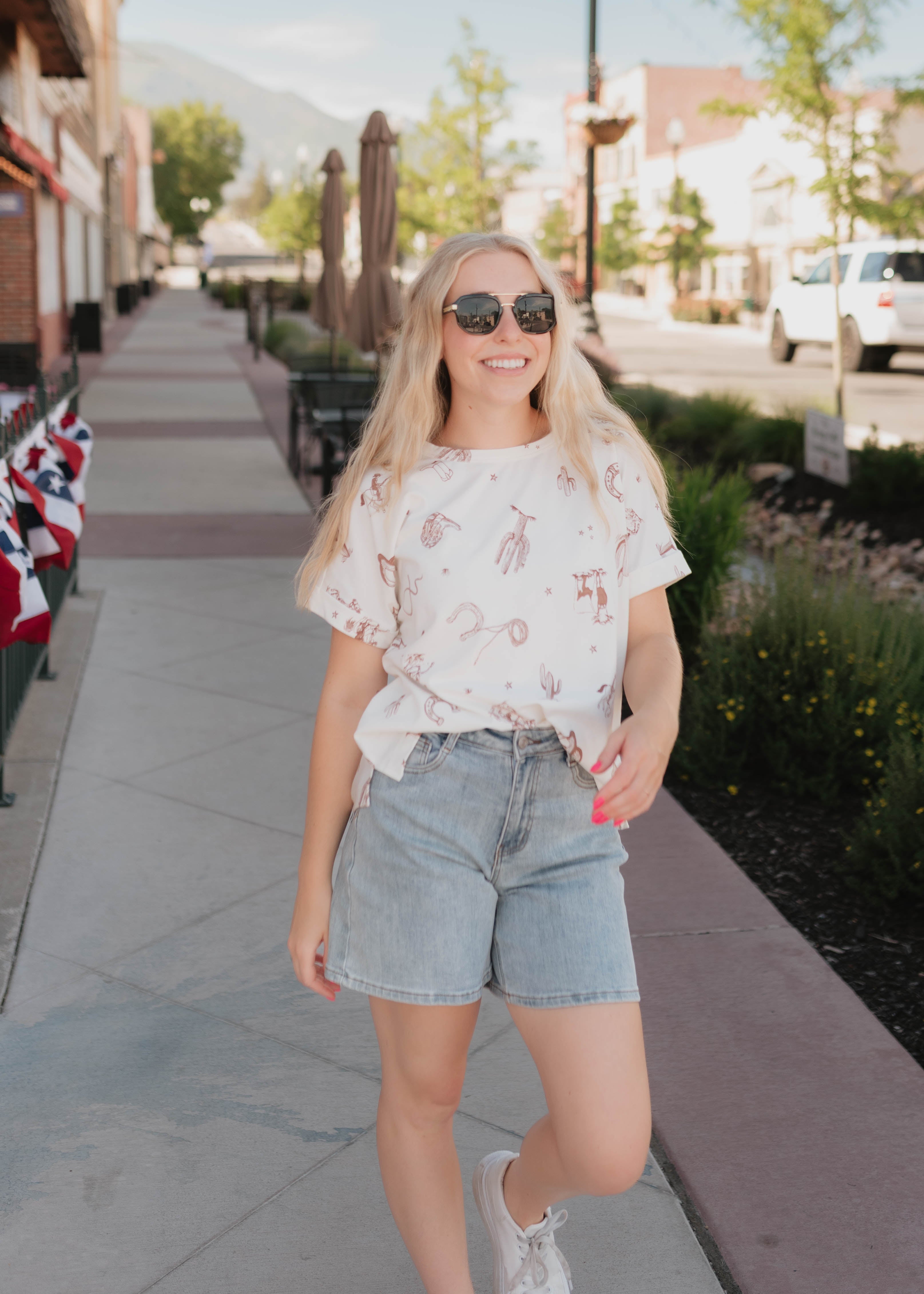 Brighton Ivory Cowboy Print Tee