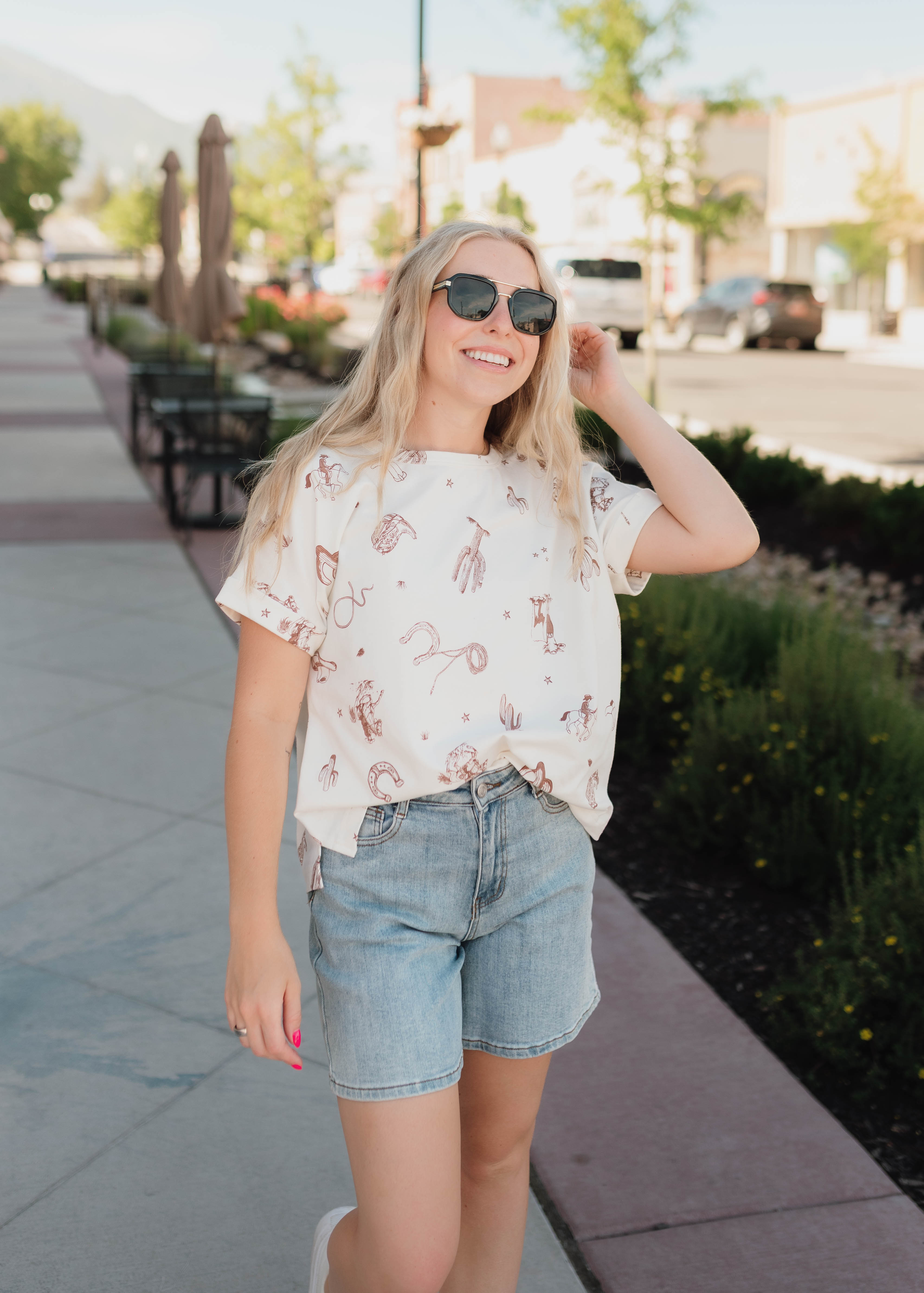 Brighton Ivory Cowboy Print Tee