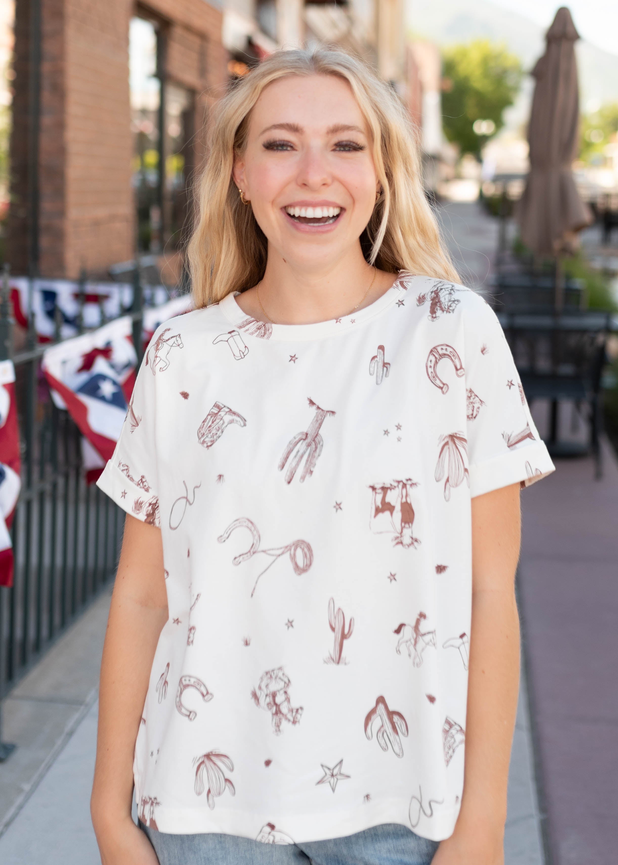 Brighton Ivory Cowboy Print Tee