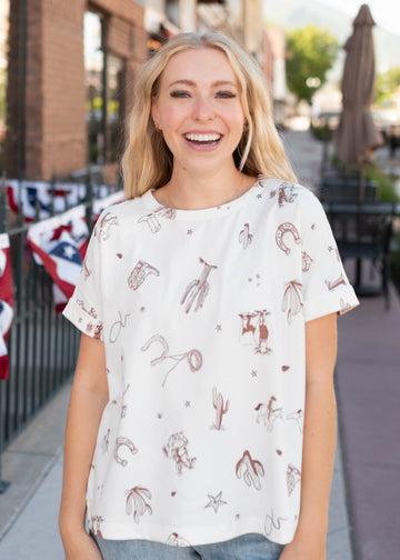 Brighton Ivory Cowboy Print Tee