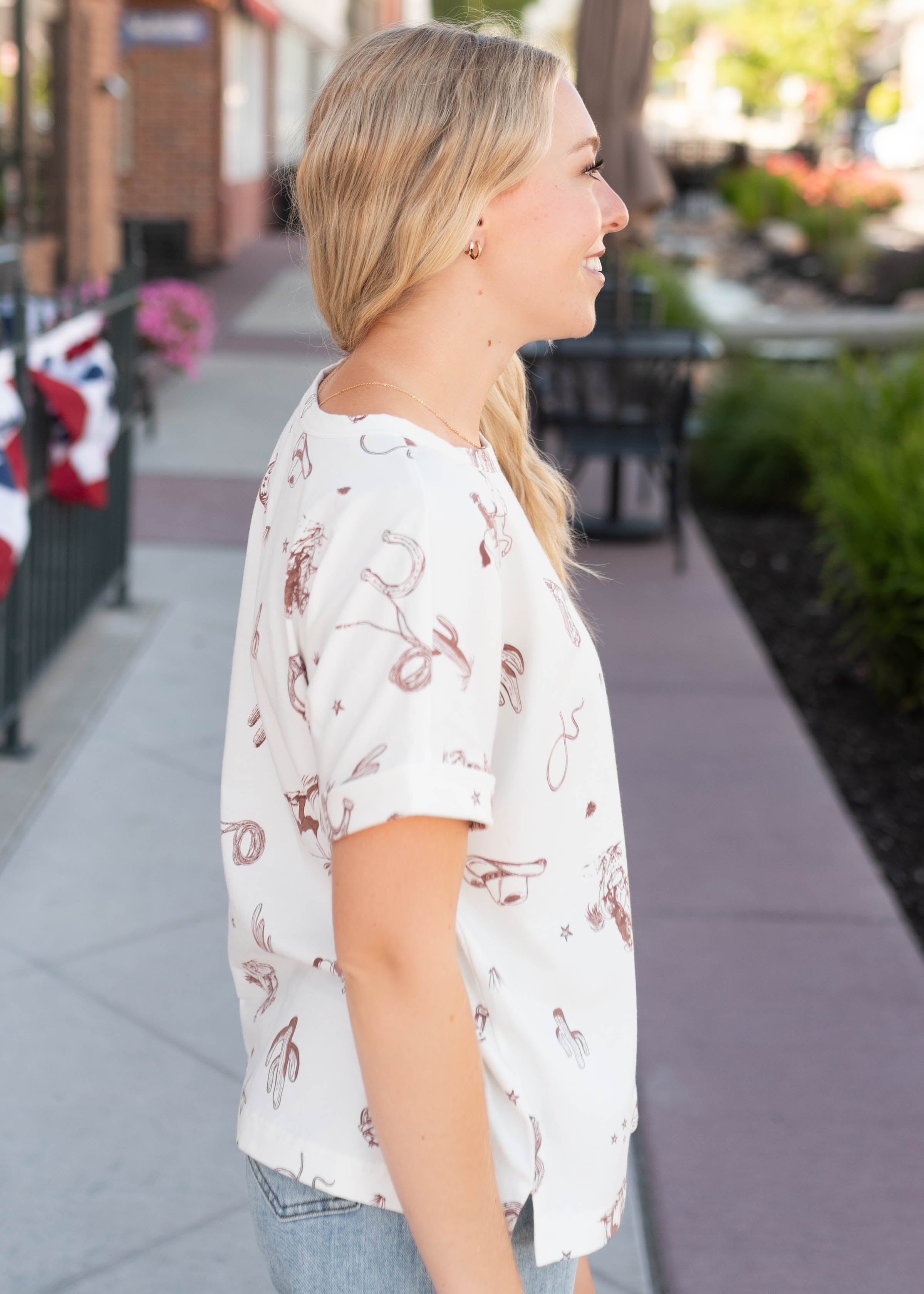 Brighton Ivory Cowboy Print Tee