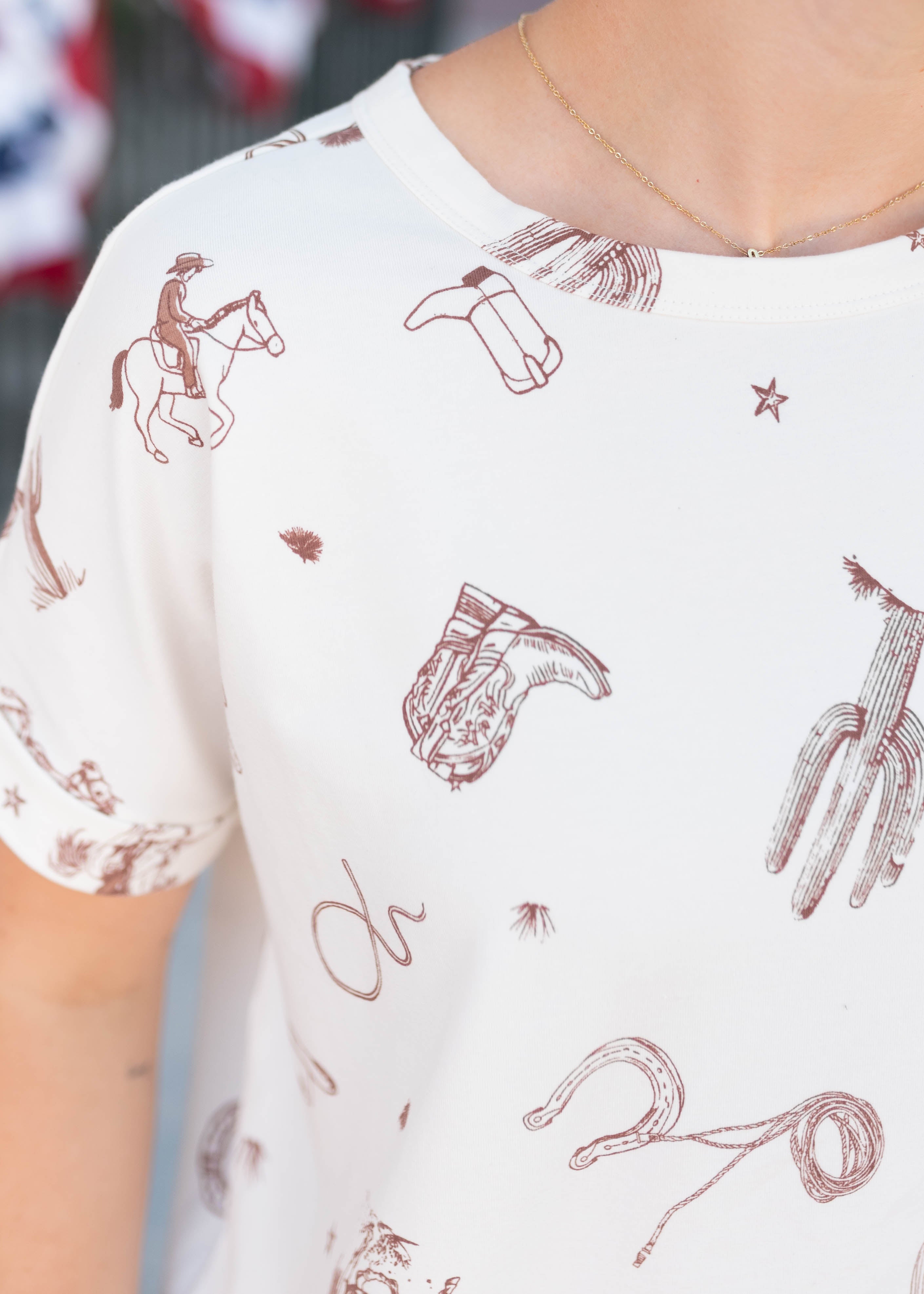 Brighton Ivory Cowboy Print Tee
