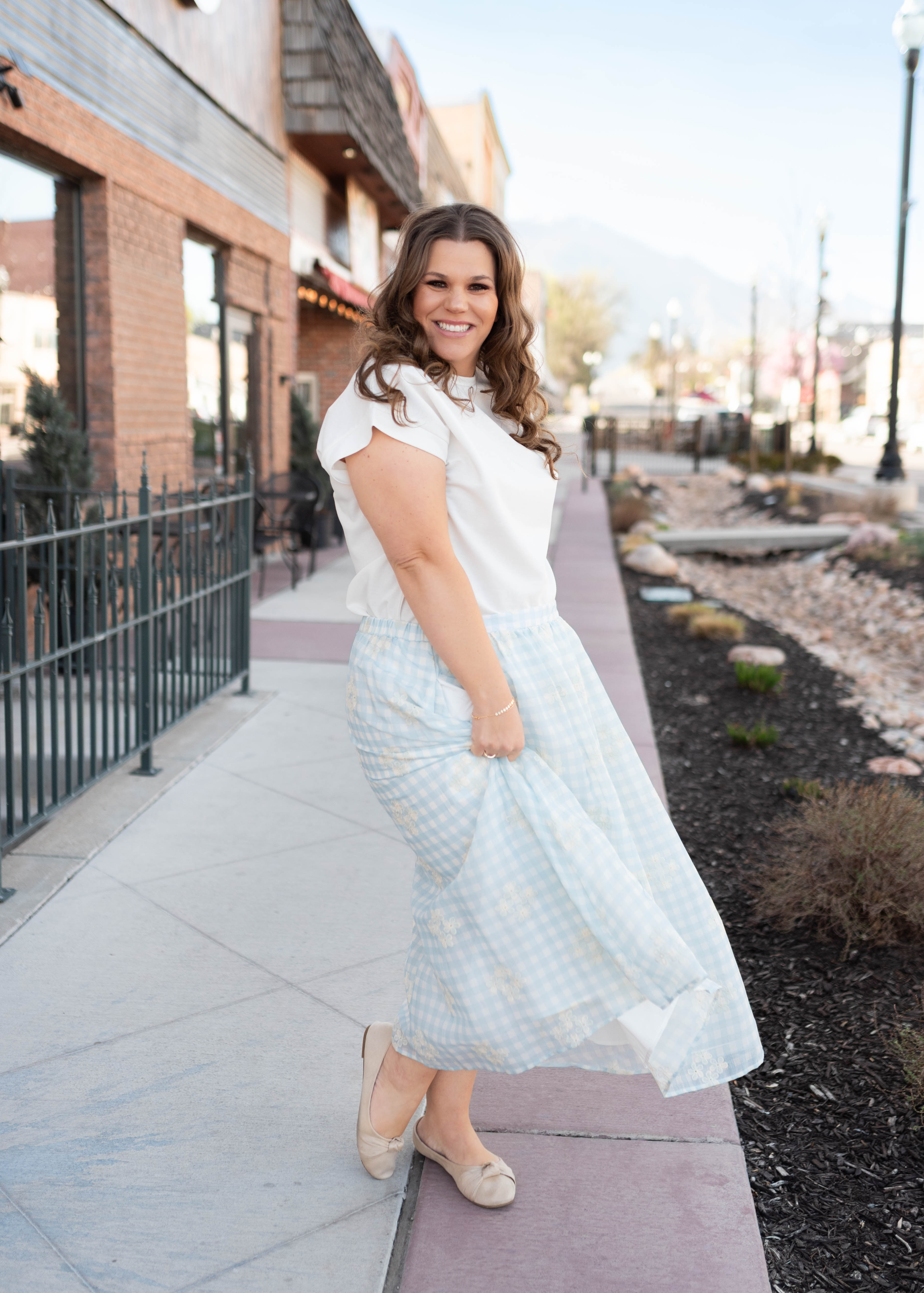 Brittany Light Blue Gingham Skirt
