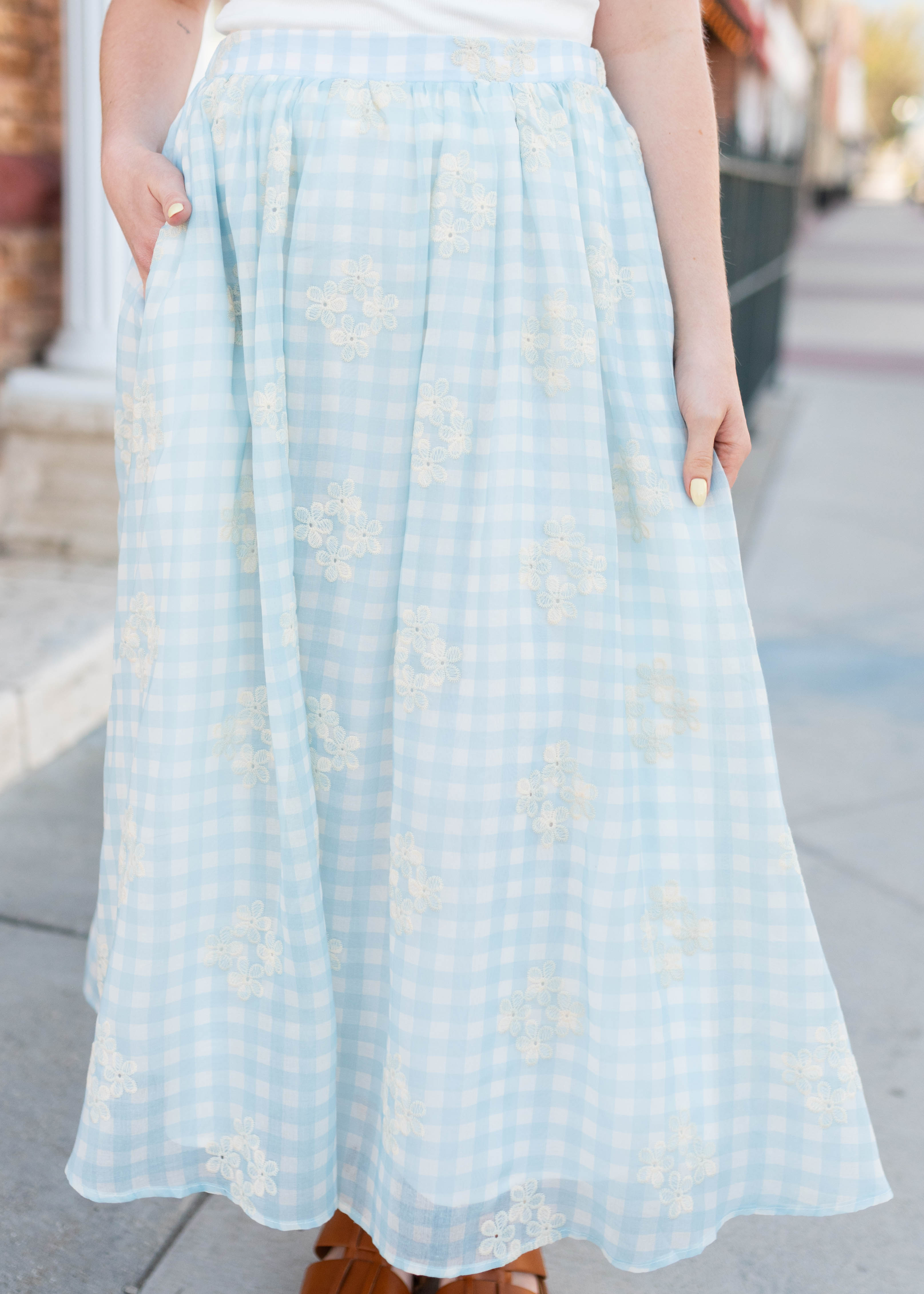 Brittany Light Blue Gingham Skirt