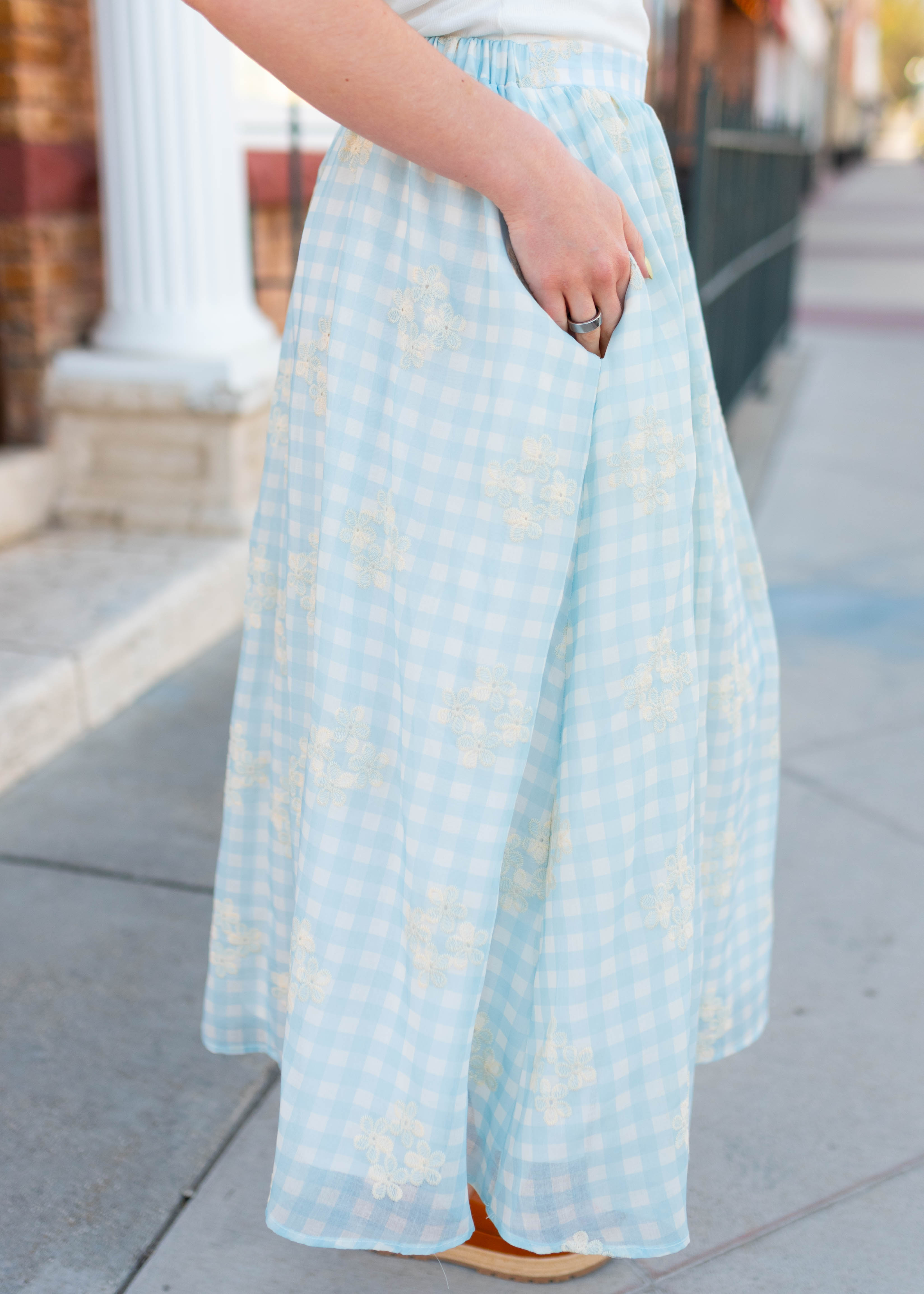 Brittany Light Blue Gingham Skirt