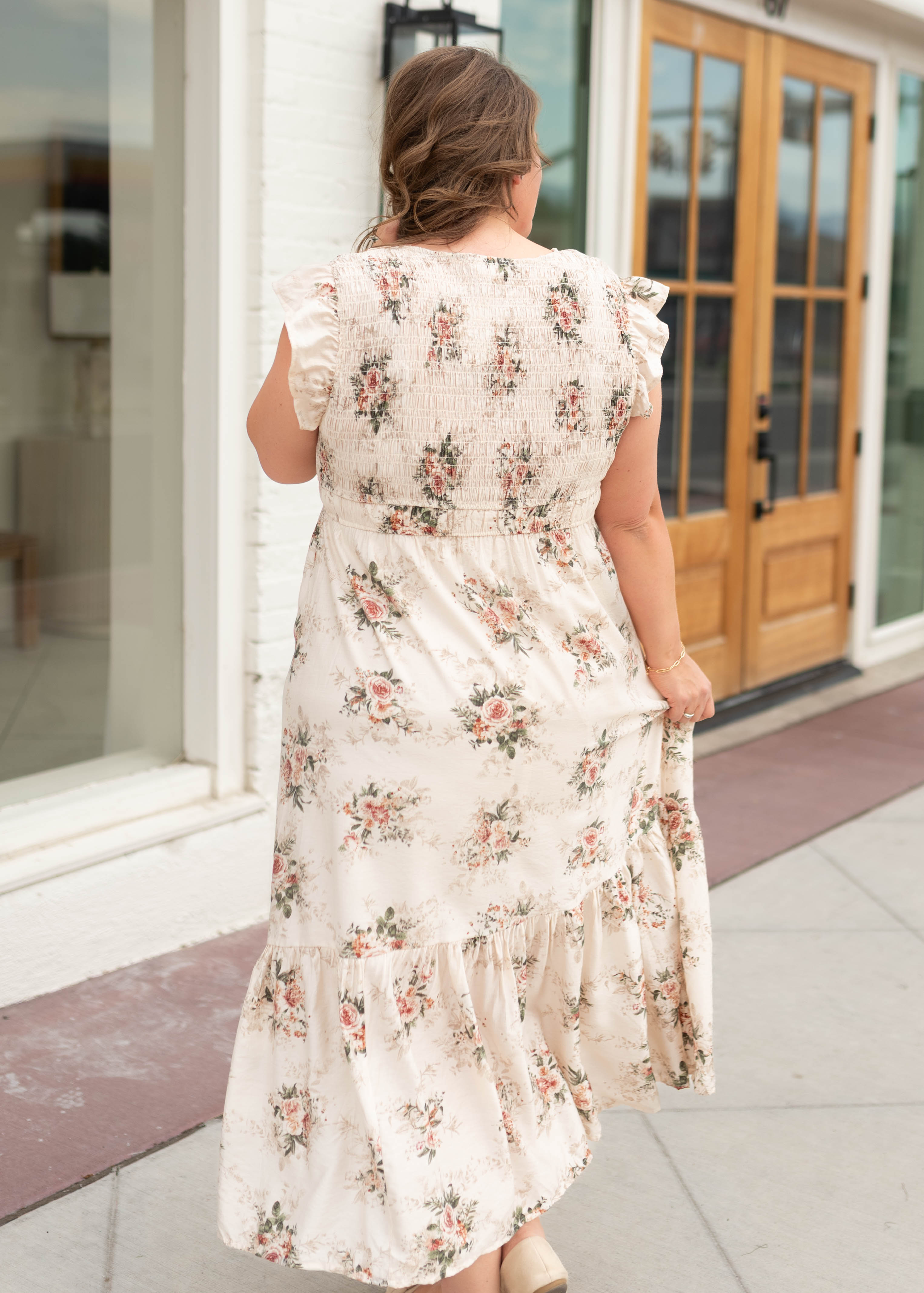 Britney Cream & Blush Floral Smocked Dress
