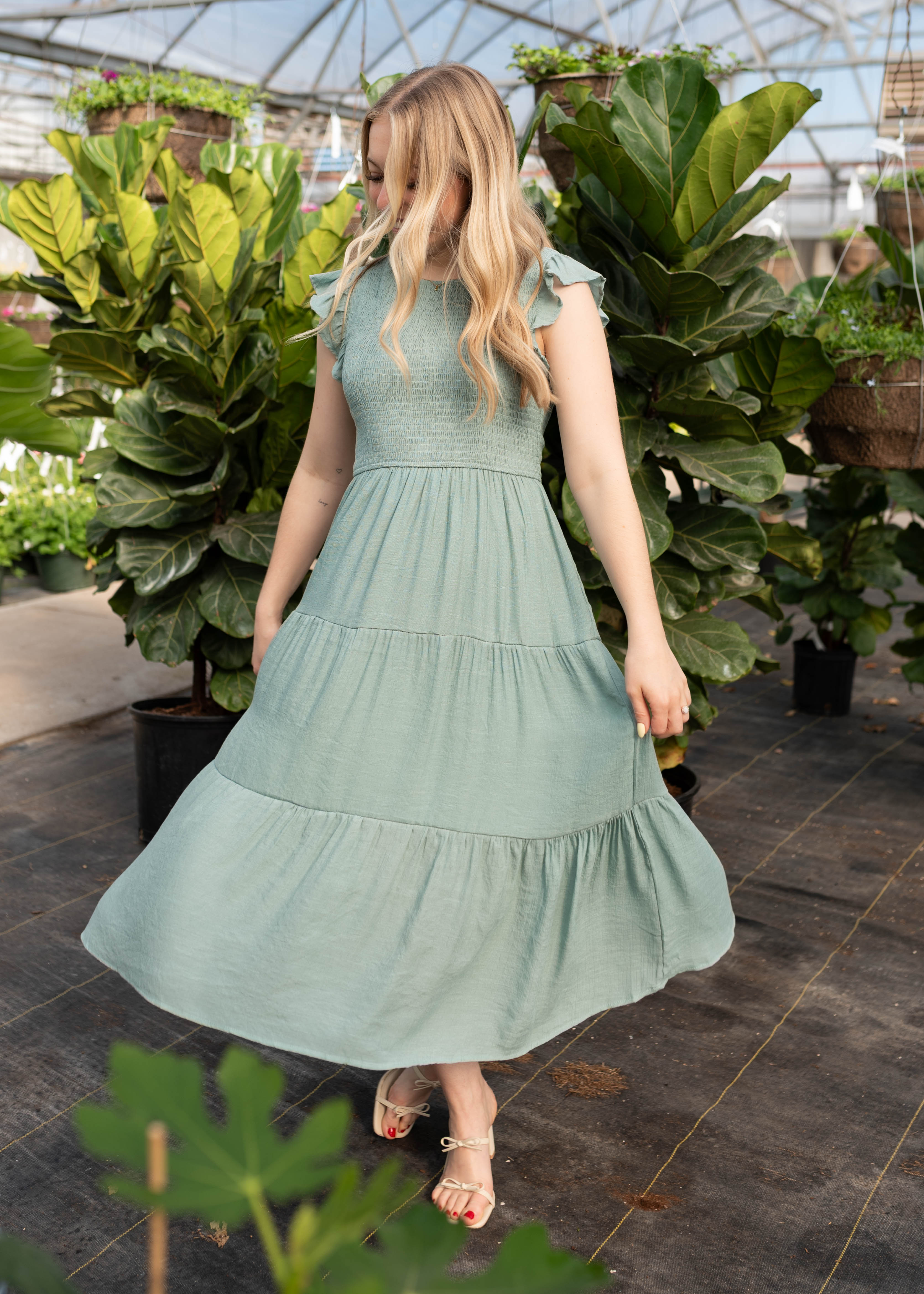 Brylee Sage Smocked Dress