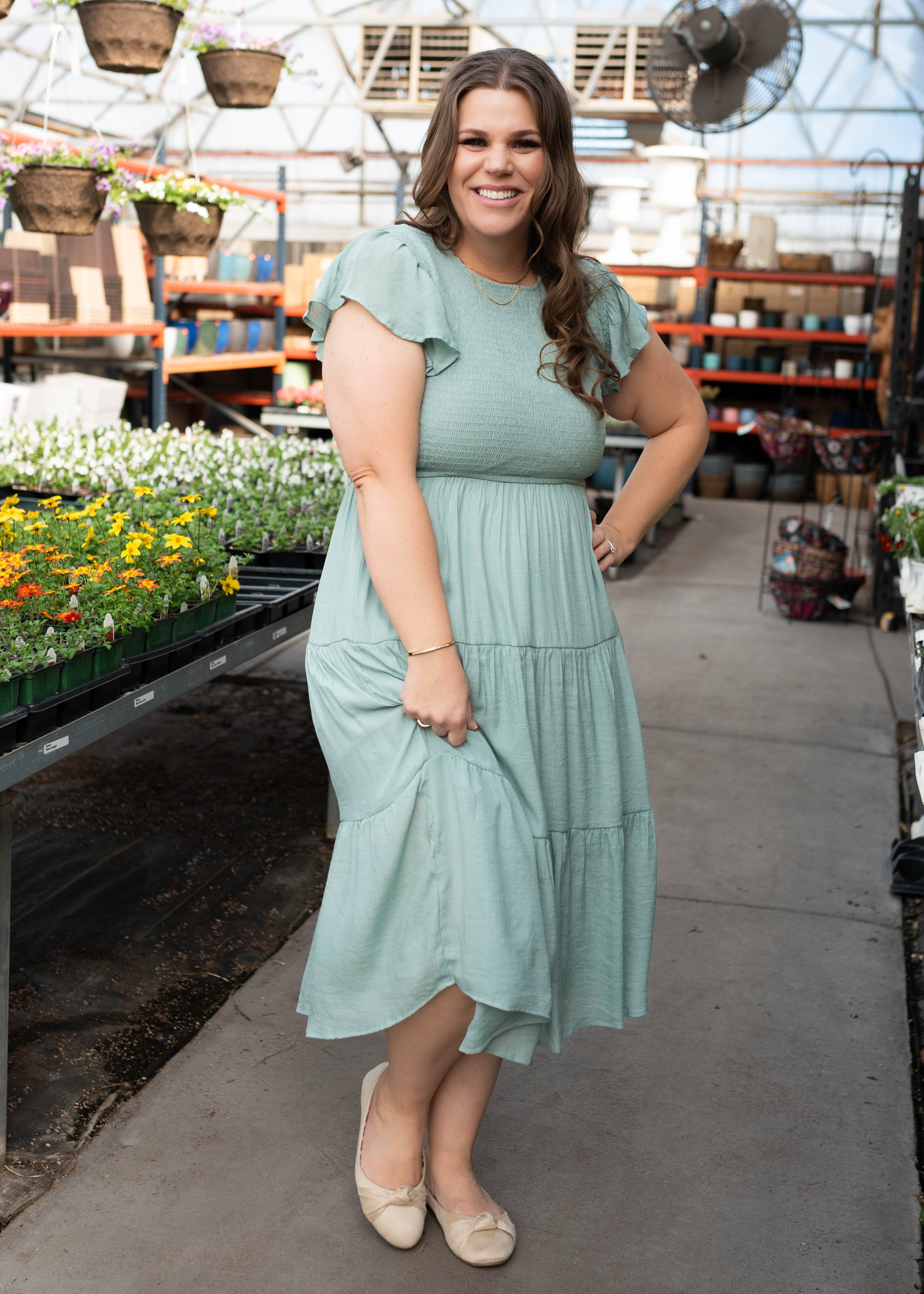 Brylee Sage Smocked Dress