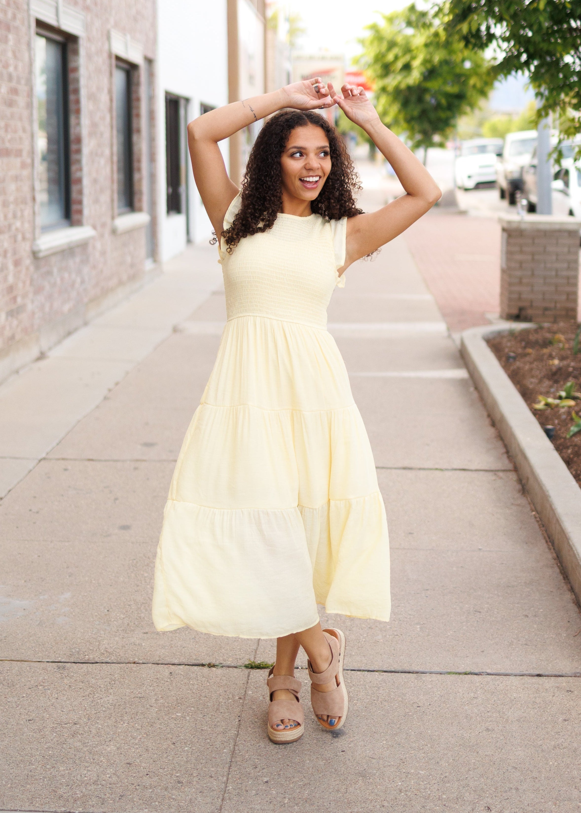 Brylee Yellow Smocked Dress
