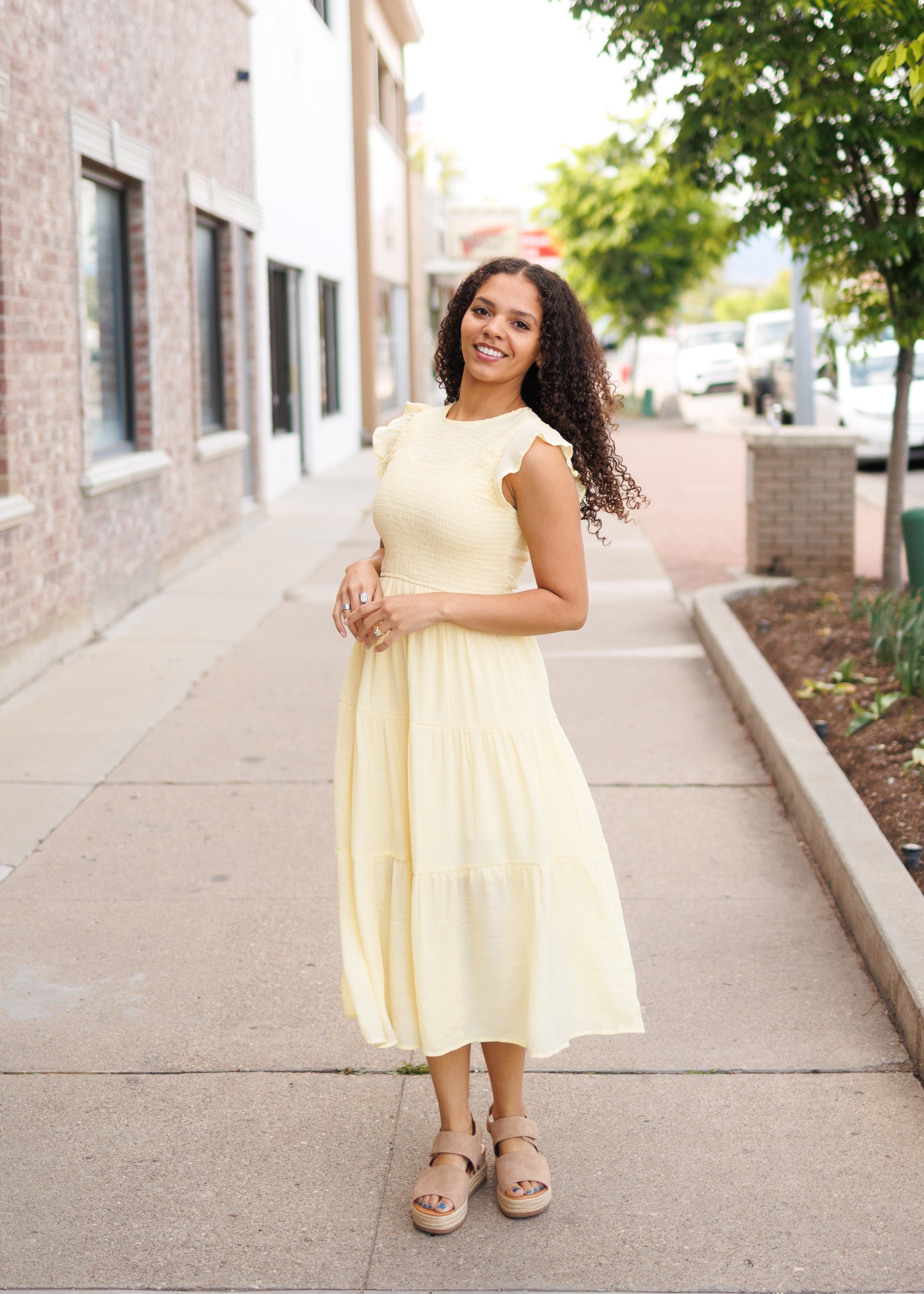 Brylee Yellow Smocked Dress
