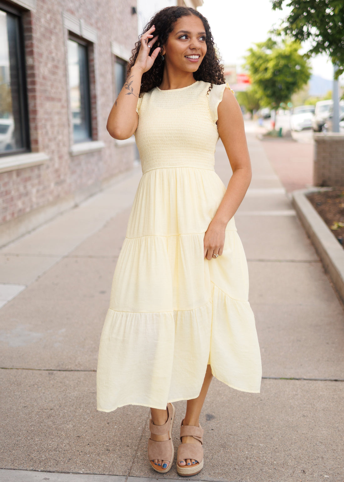 Brylee Yellow Smocked Dress