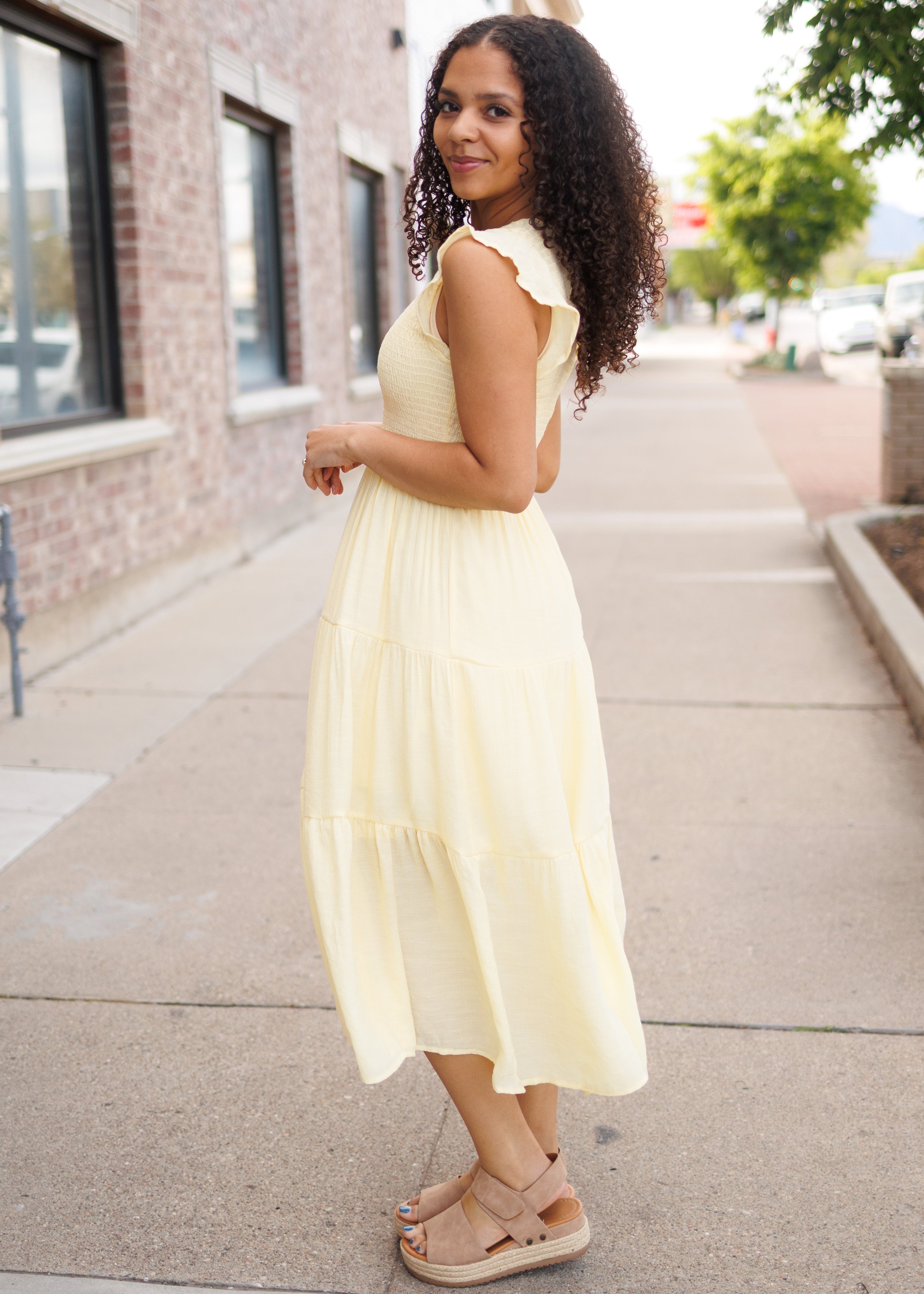 Brylee Yellow Smocked Dress