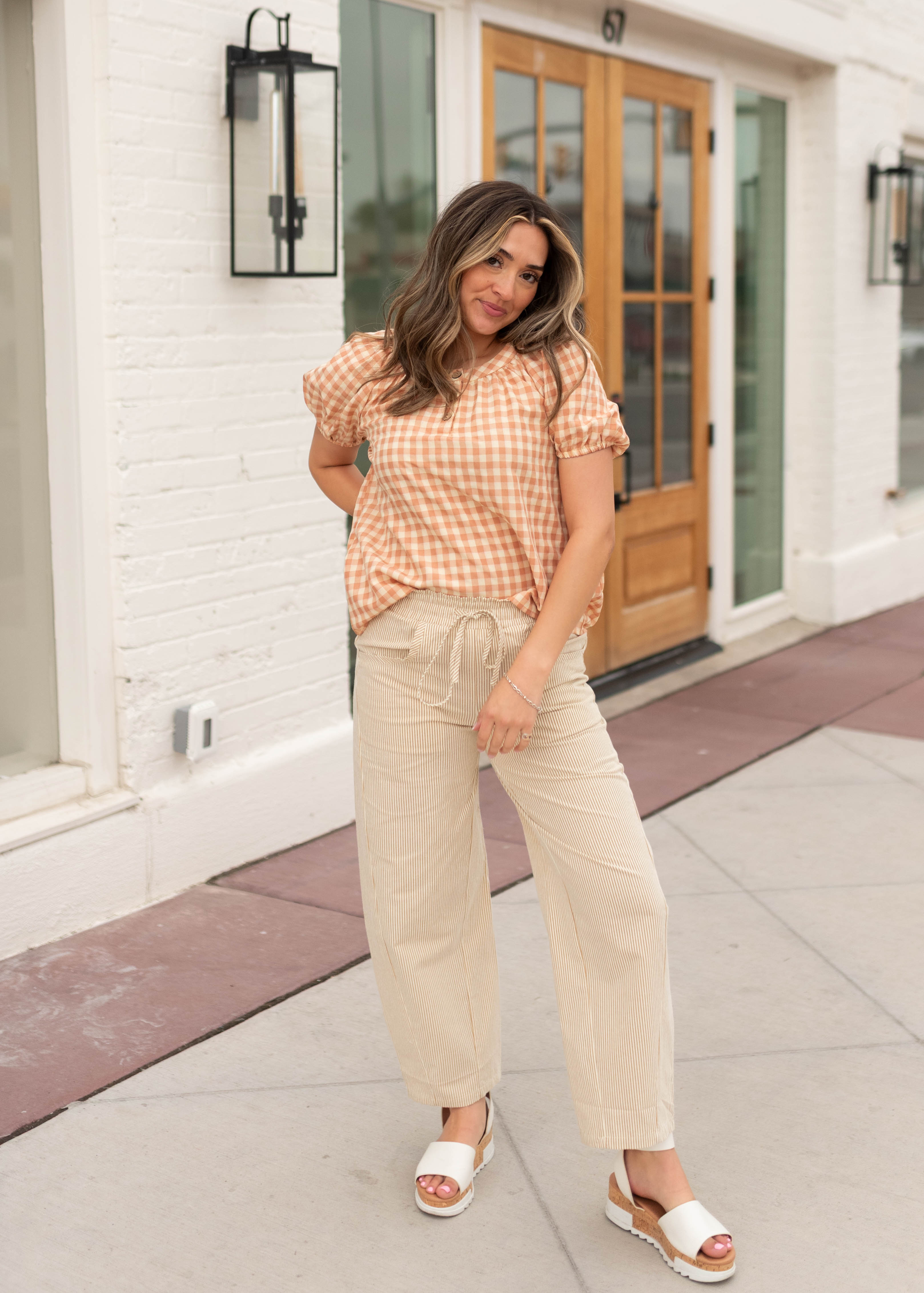 Brynn Peach Gingham Blouse