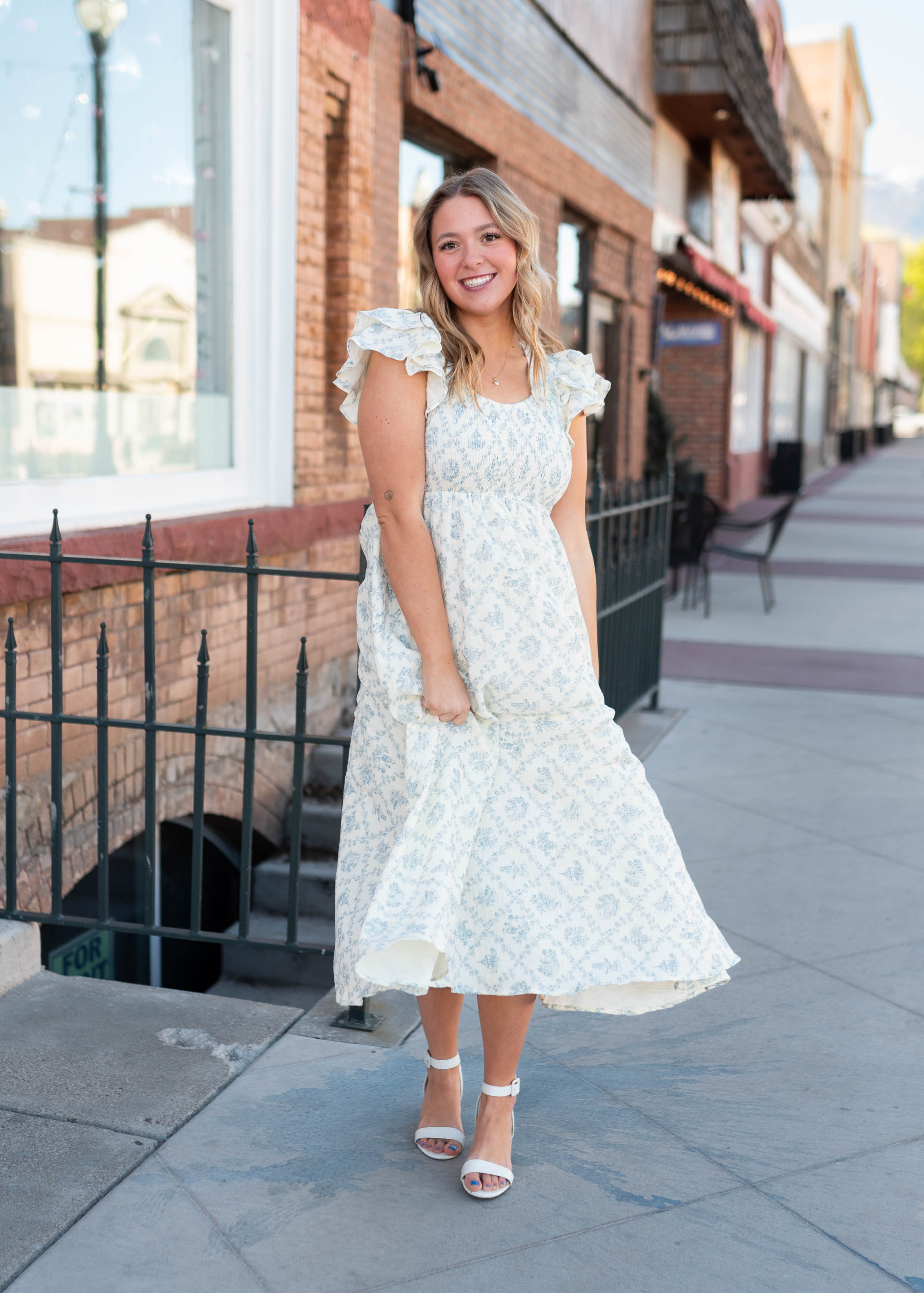Callie Blue Floral Smocked Dress