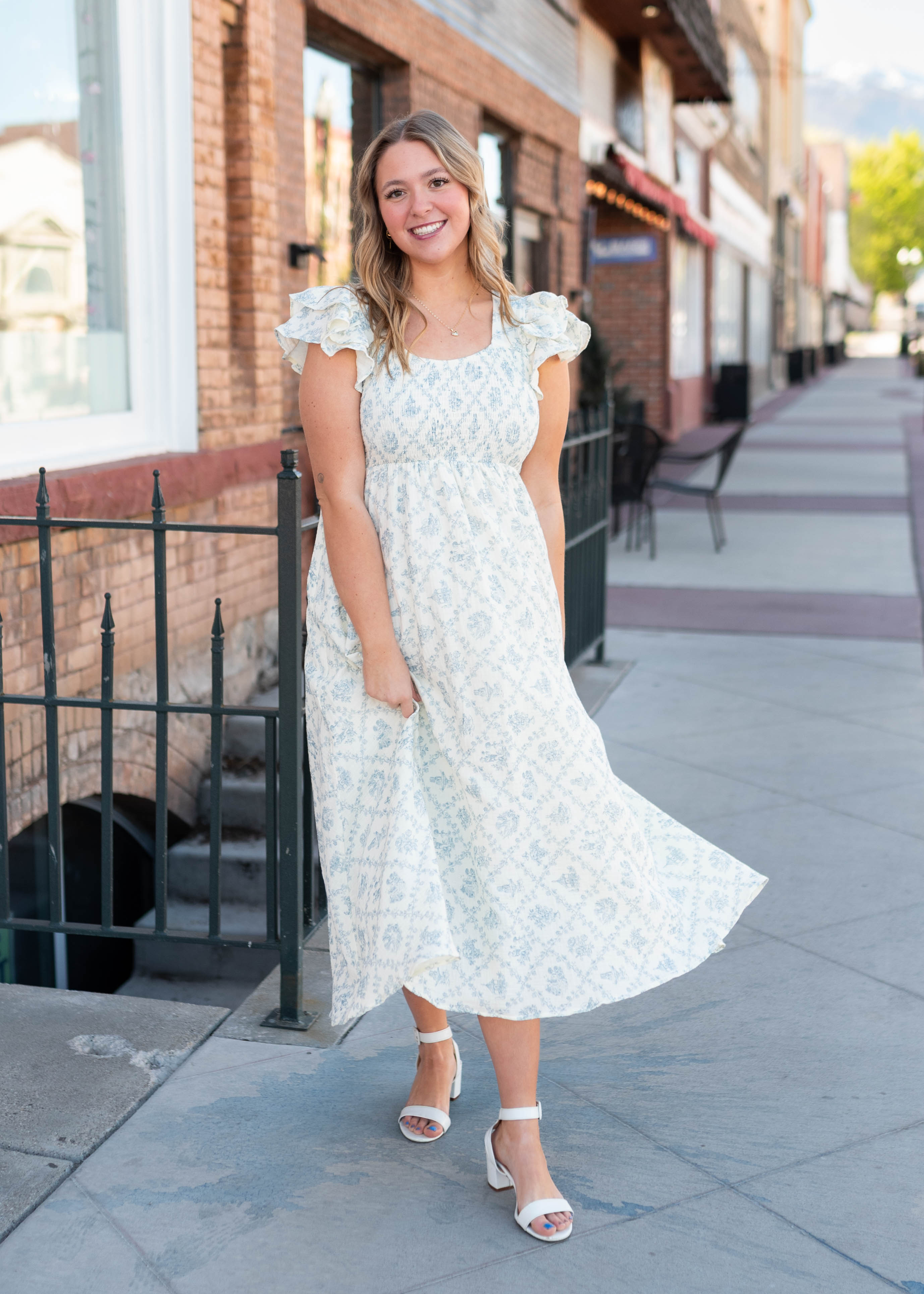 Callie Blue Floral Smocked Dress