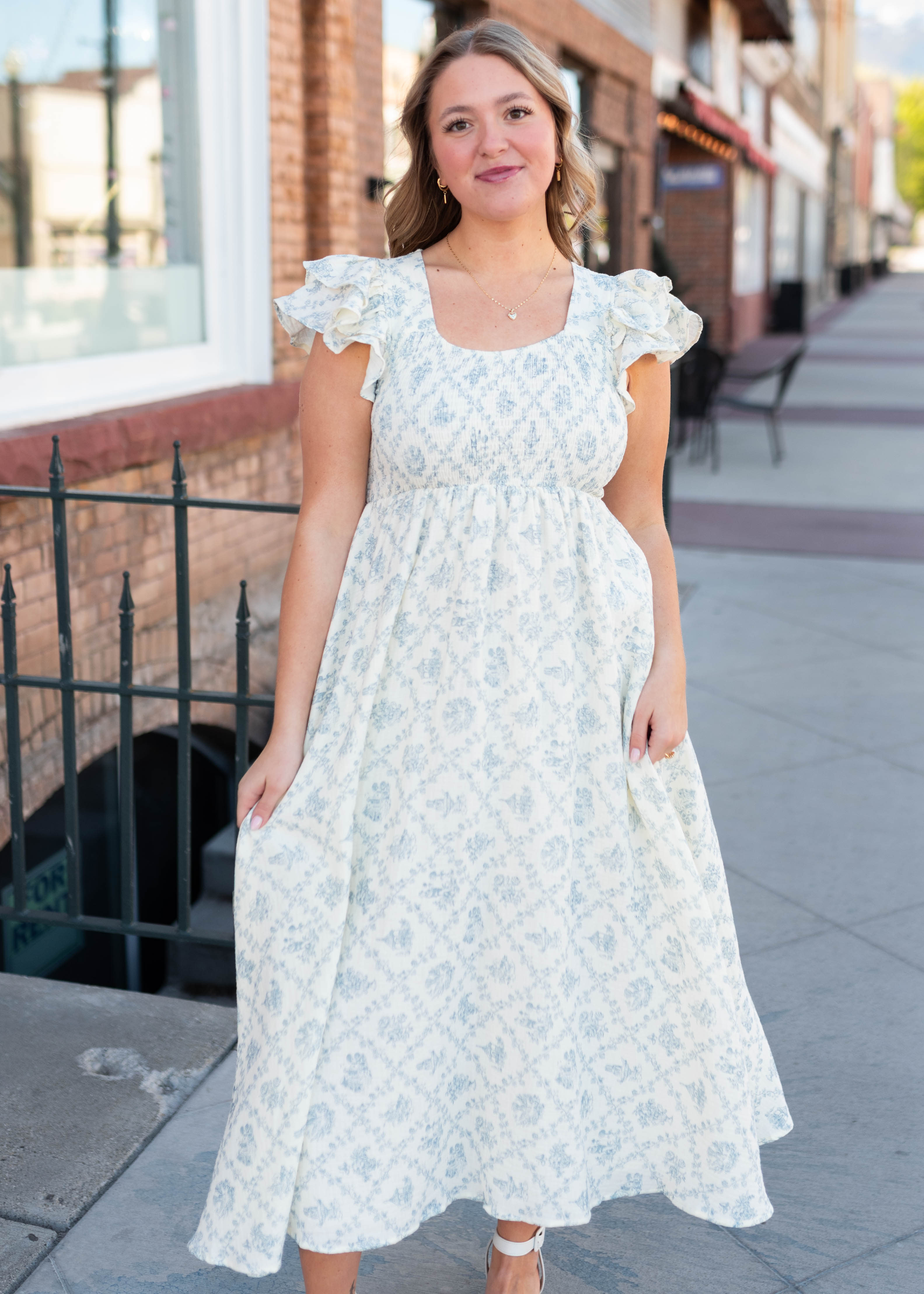 Callie Blue Floral Smocked Dress