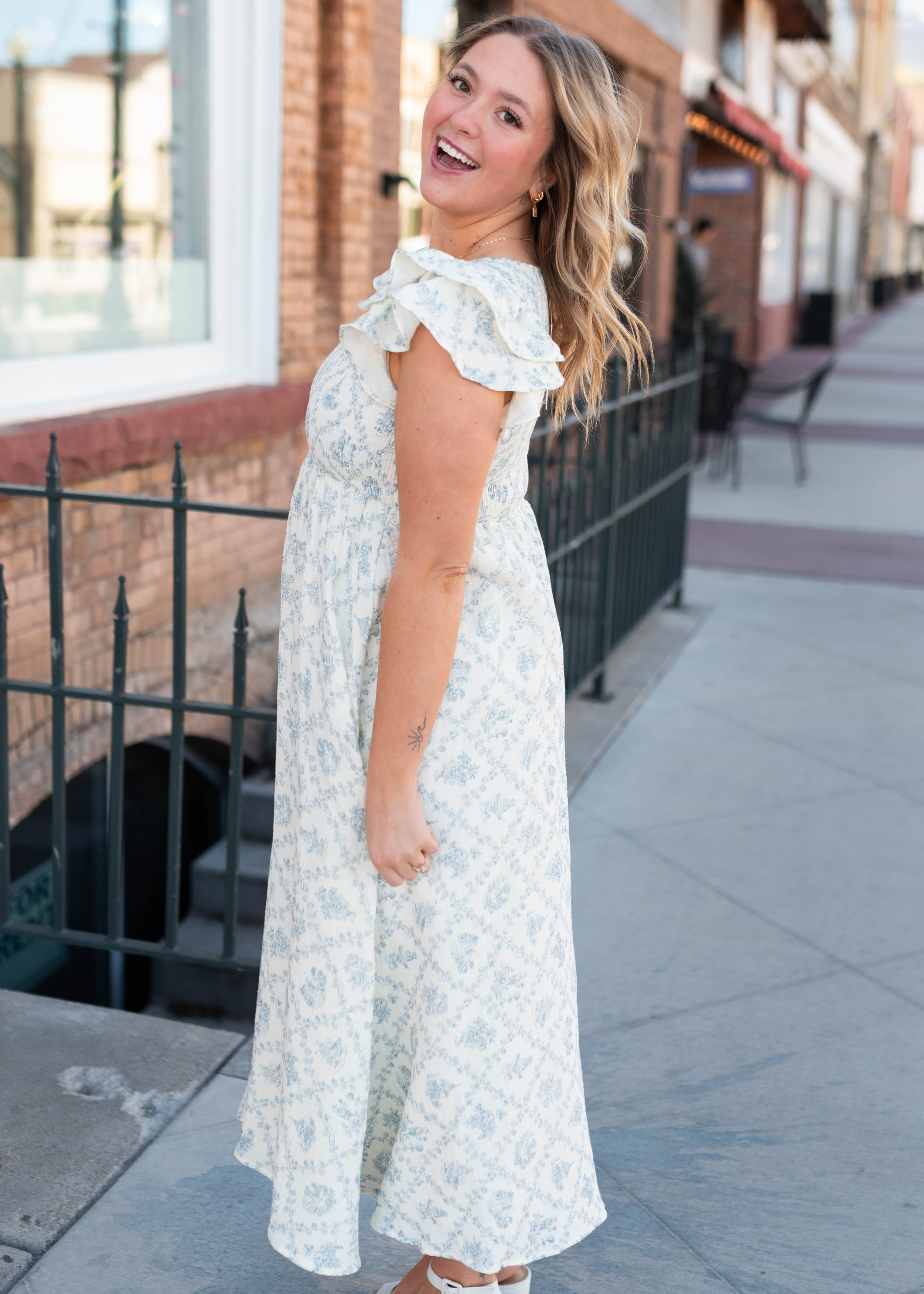 Callie Blue Floral Smocked Dress