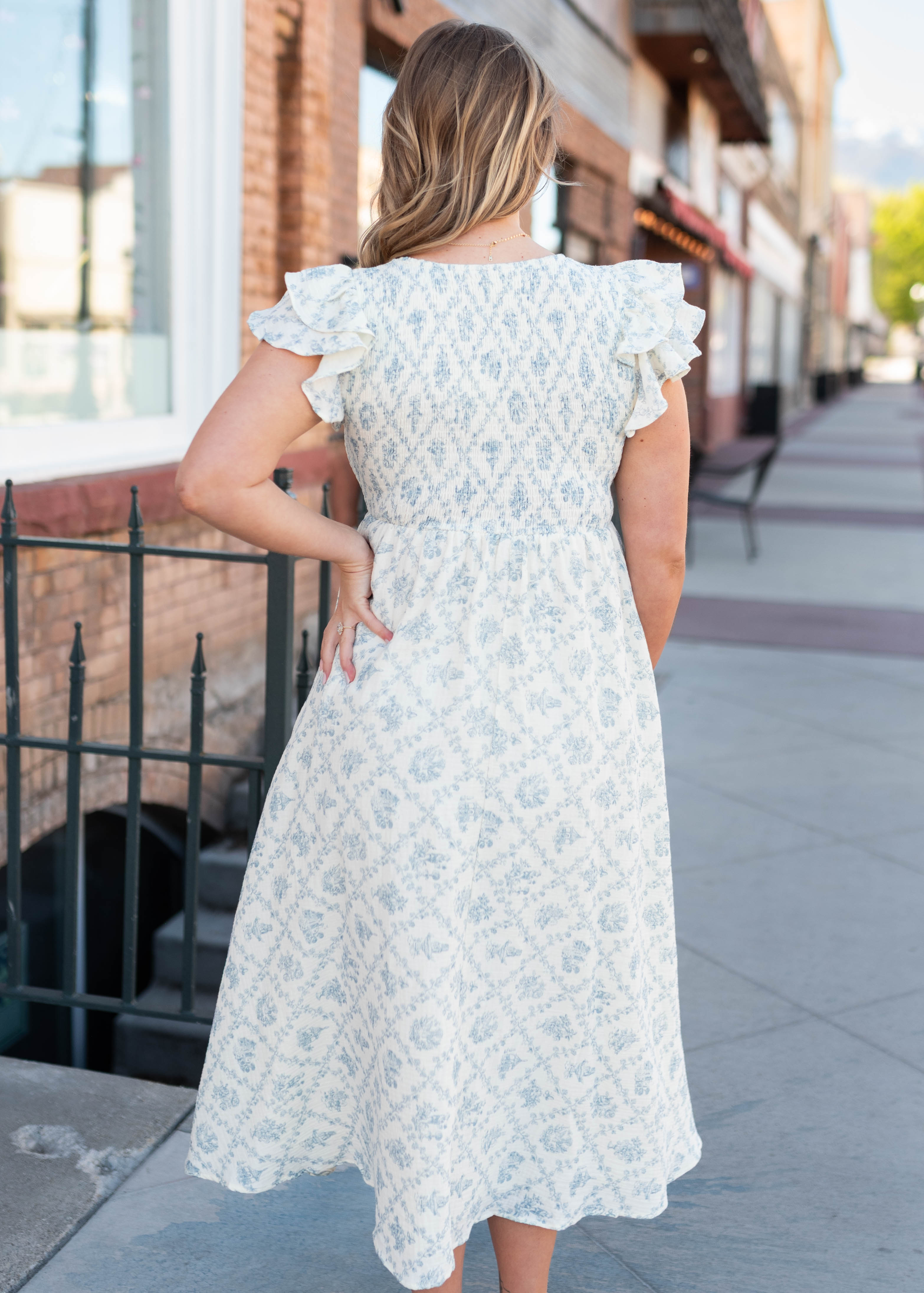 Callie Blue Floral Smocked Dress
