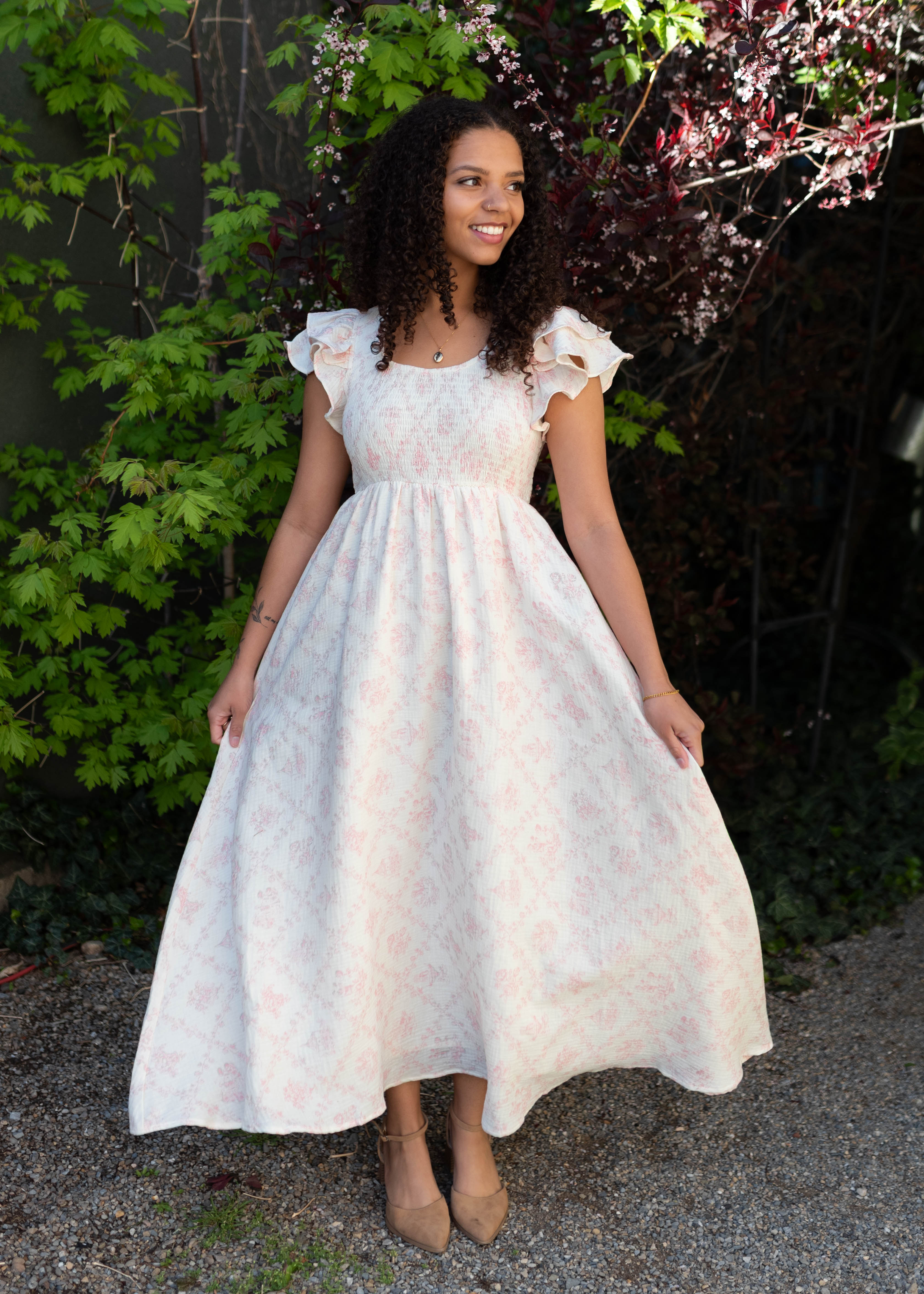 Callie Pink Floral Smocked Dress
