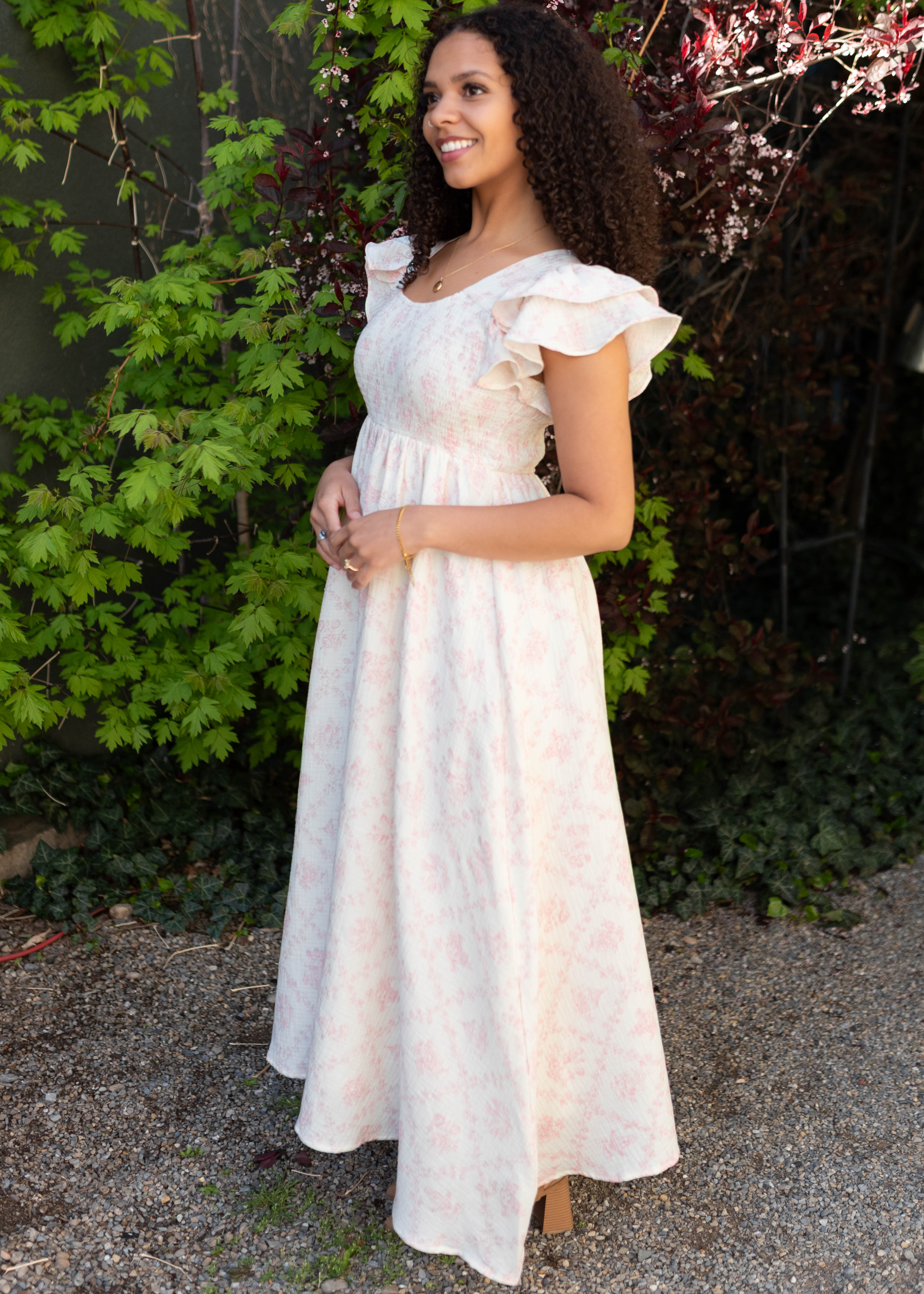 Callie Pink Floral Smocked Dress