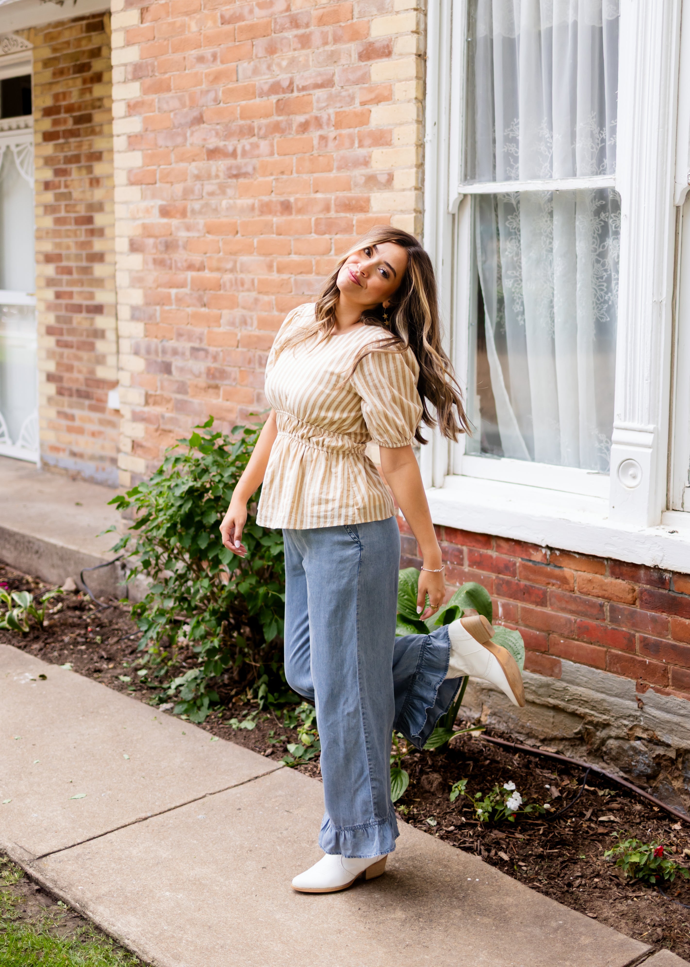 Candace Deep Taupe & Oatmeal Striped Blouse