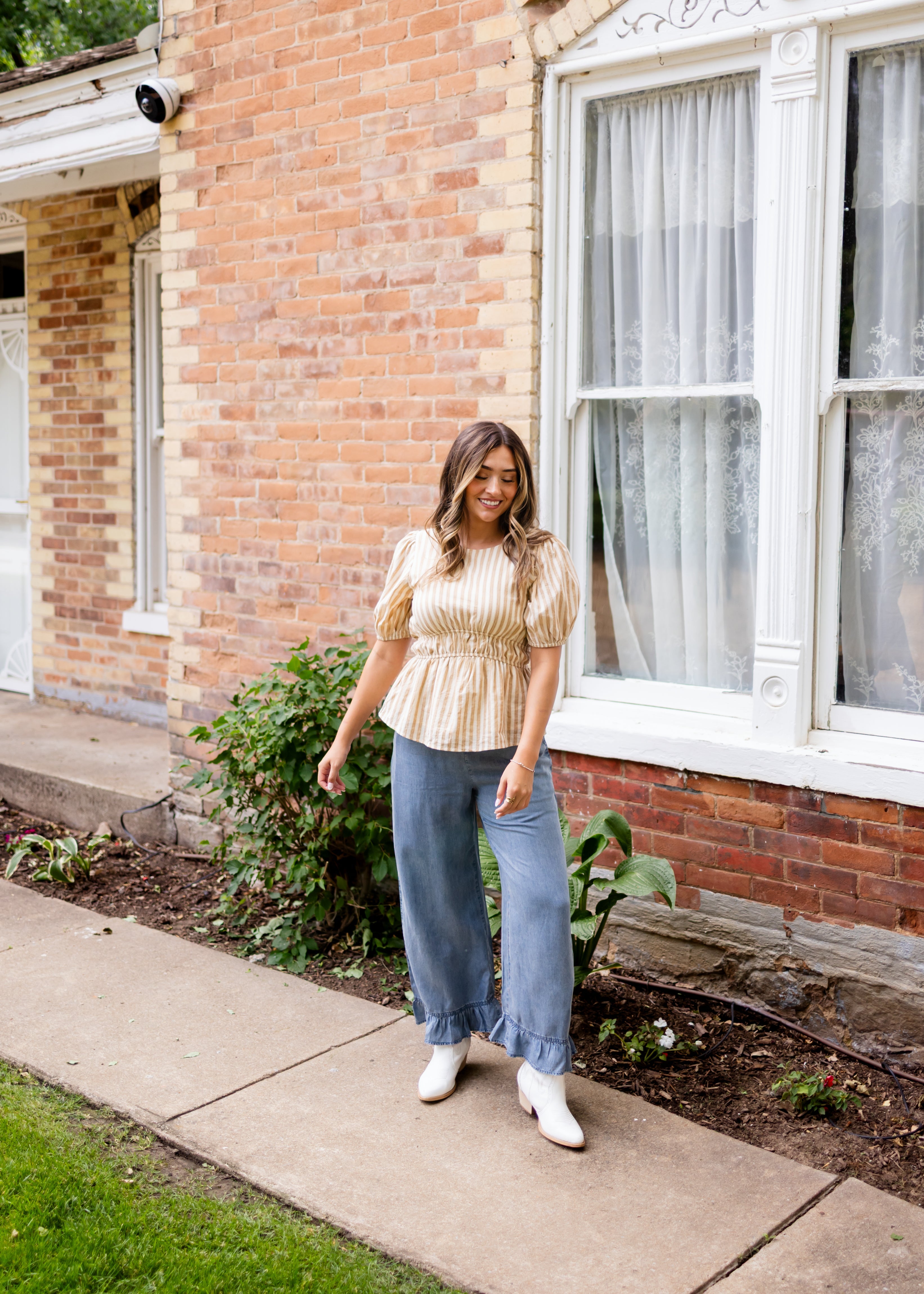 Candace Deep Taupe & Oatmeal Striped Blouse