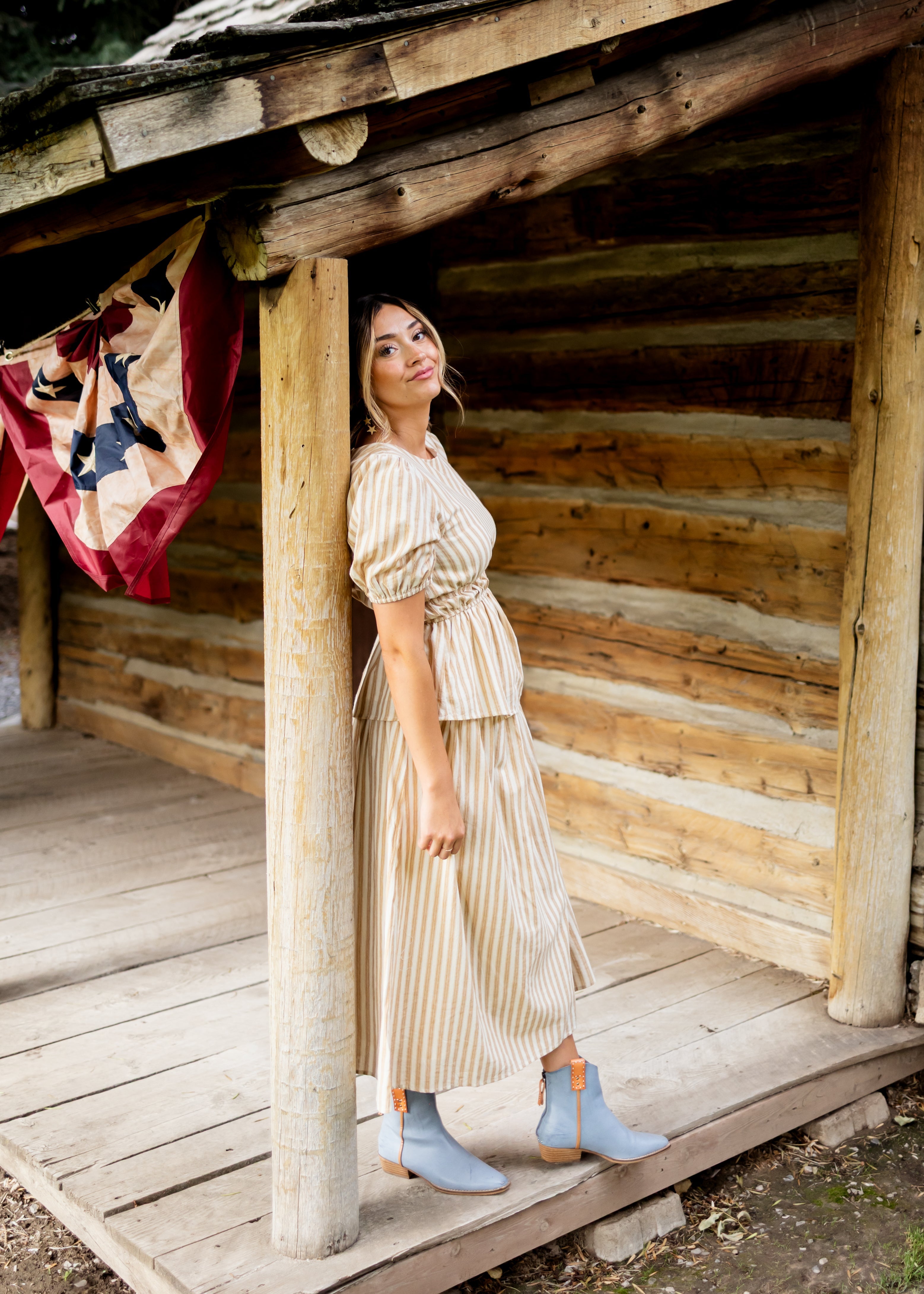 Candace Deep Taupe & Oatmeal Striped Blouse