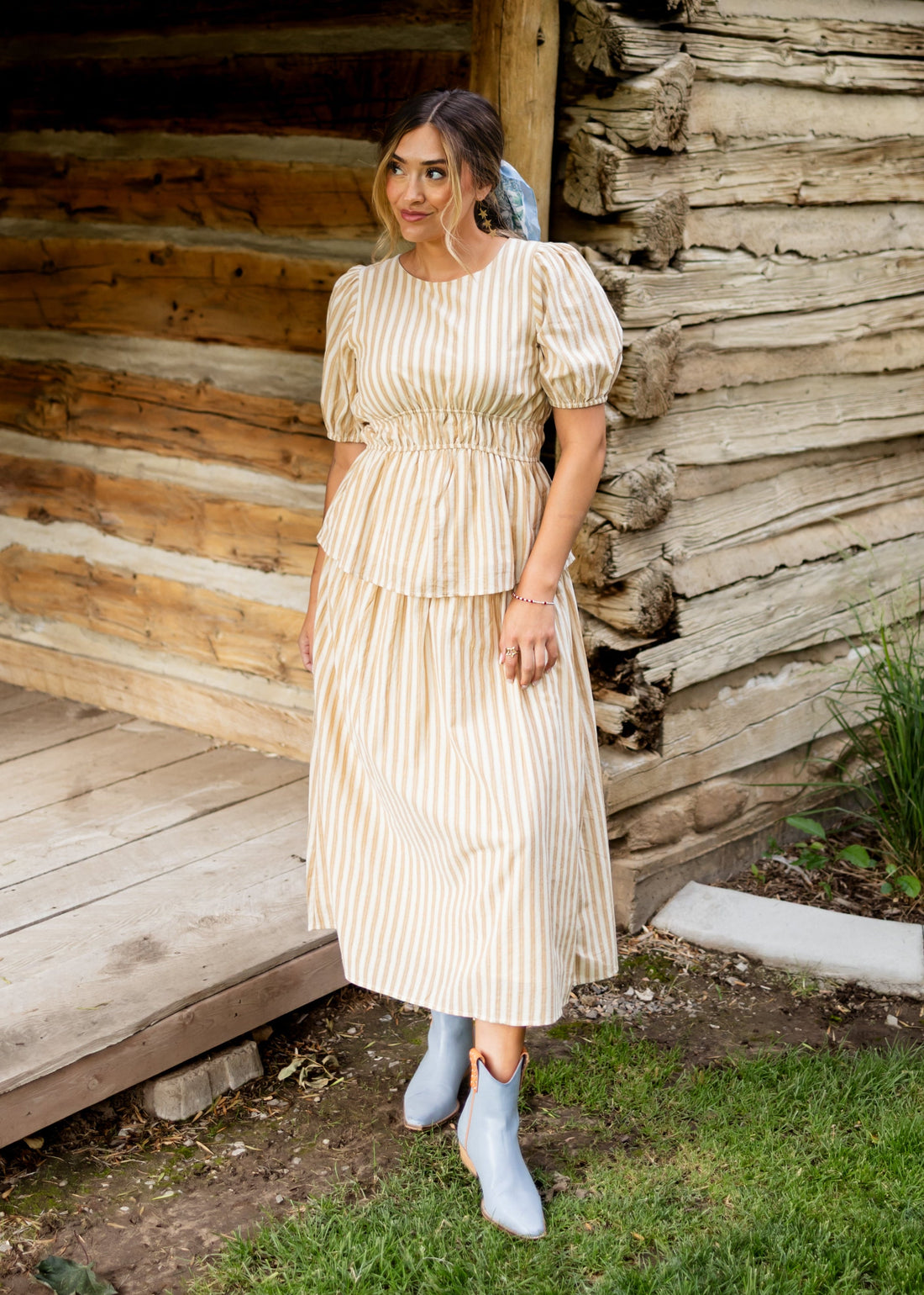 Candace Deep Taupe & Oatmeal Striped Blouse
