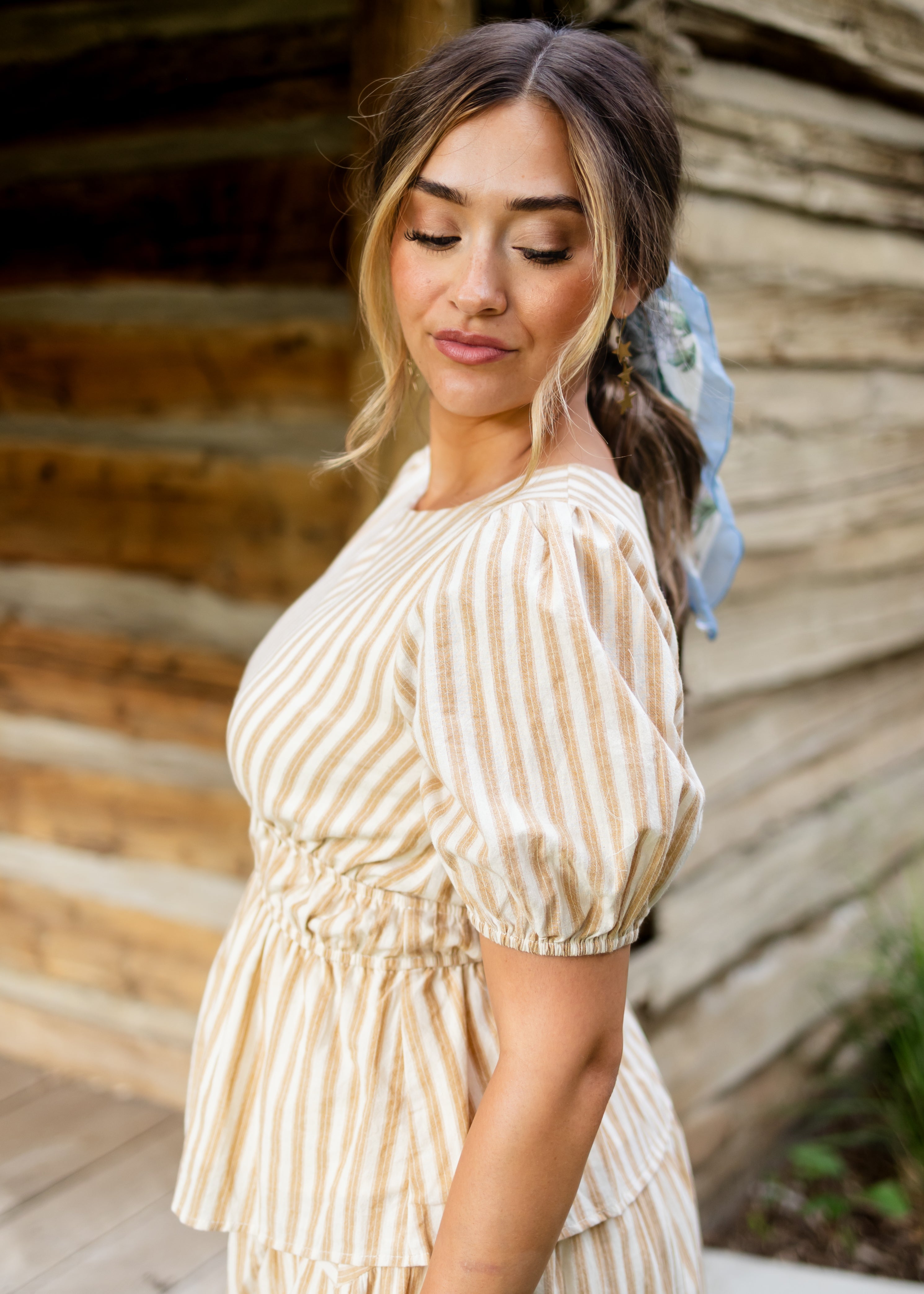 Candace Deep Taupe & Oatmeal Striped Blouse