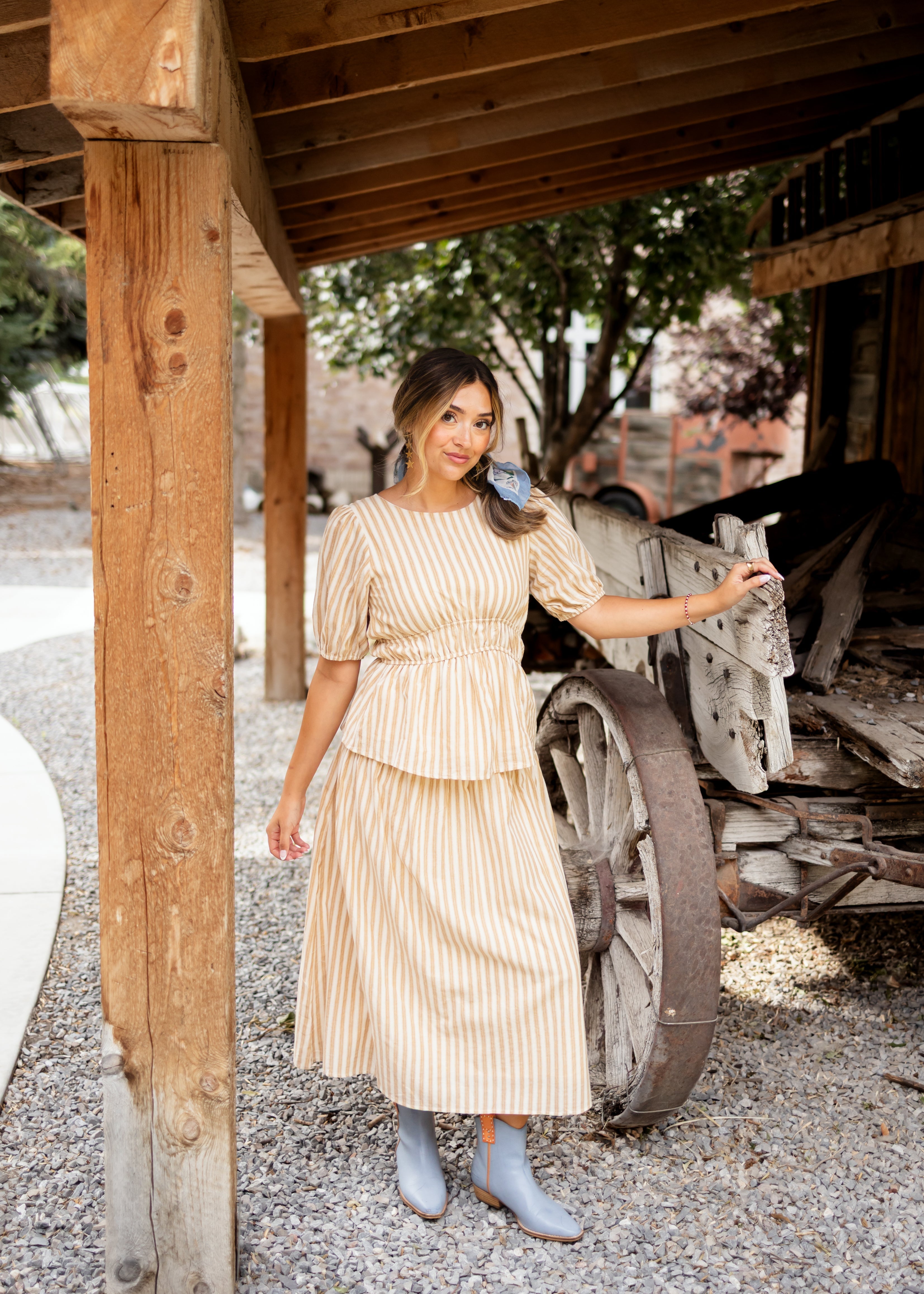 Candace Deep Taupe & Oatmeal Striped Blouse