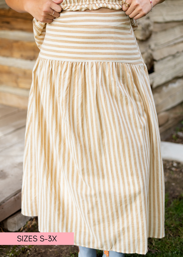 Candace Deep Taupe & Oatmeal Striped Midi Skirt