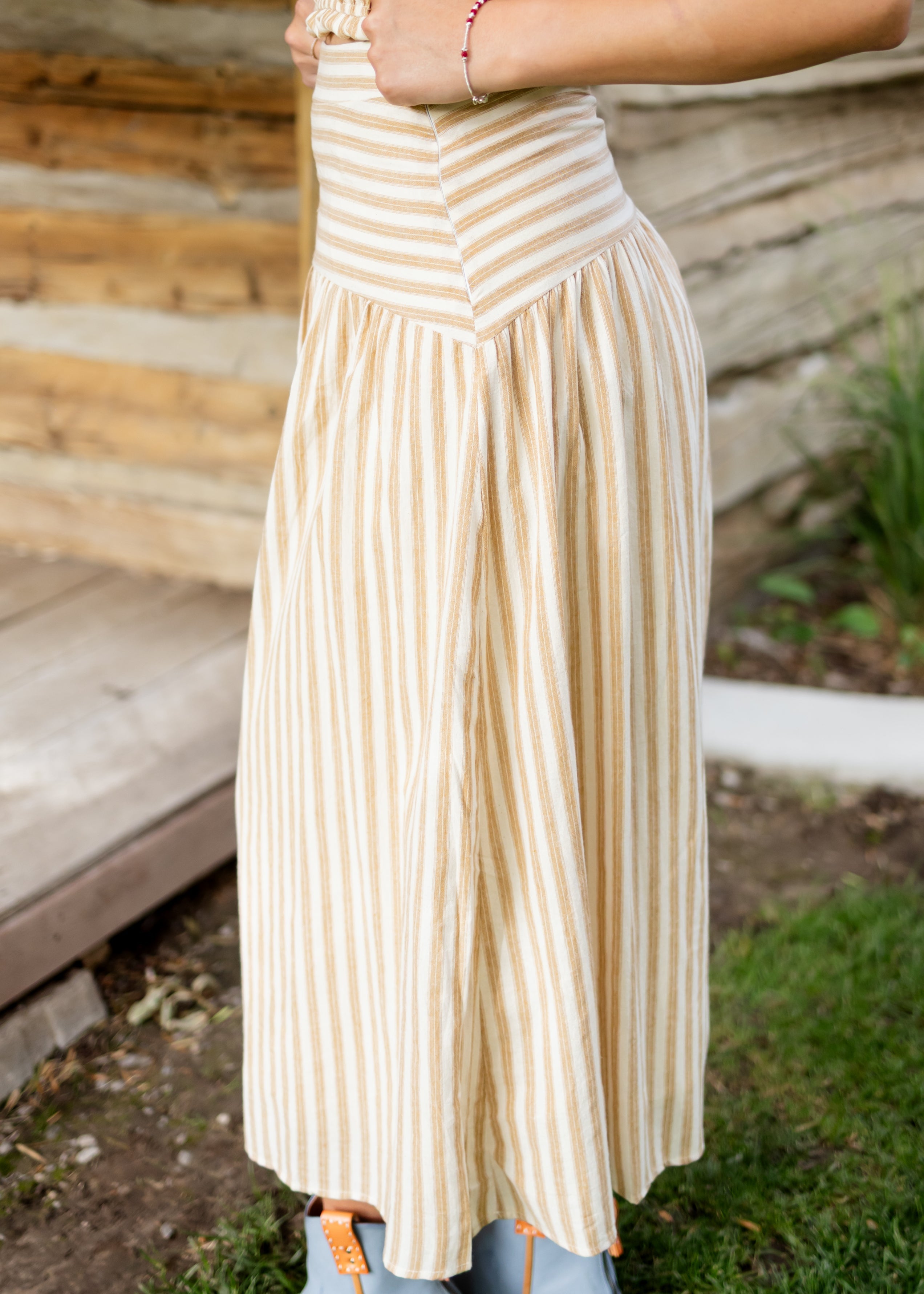 Candace Deep Taupe & Oatmeal Striped Midi Skirt