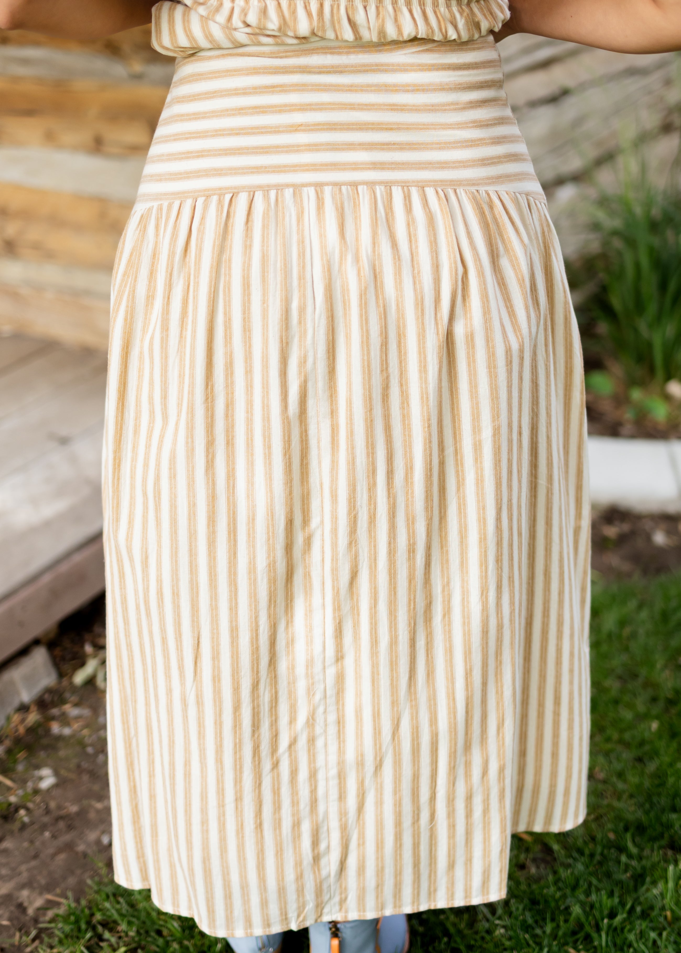 Candace Deep Taupe & Oatmeal Striped Midi Skirt