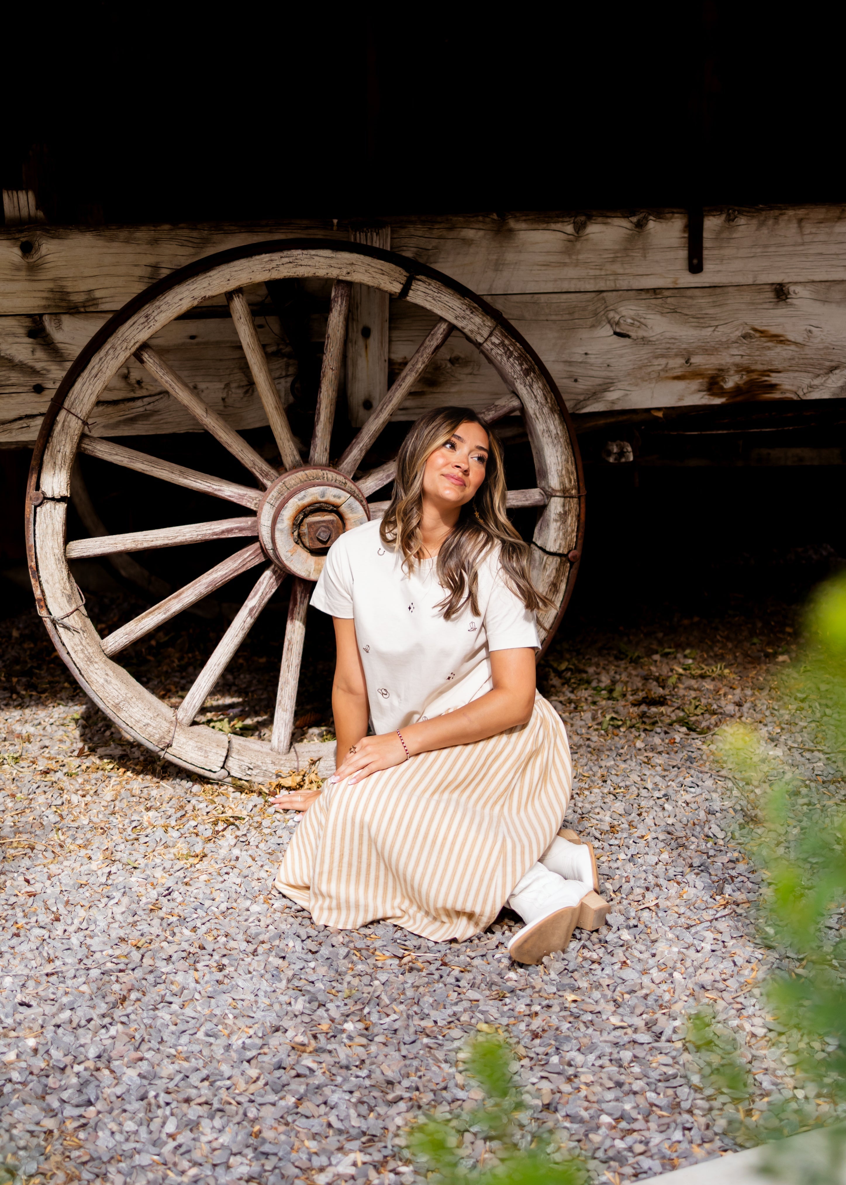 Candace Deep Taupe & Oatmeal Striped Midi Skirt