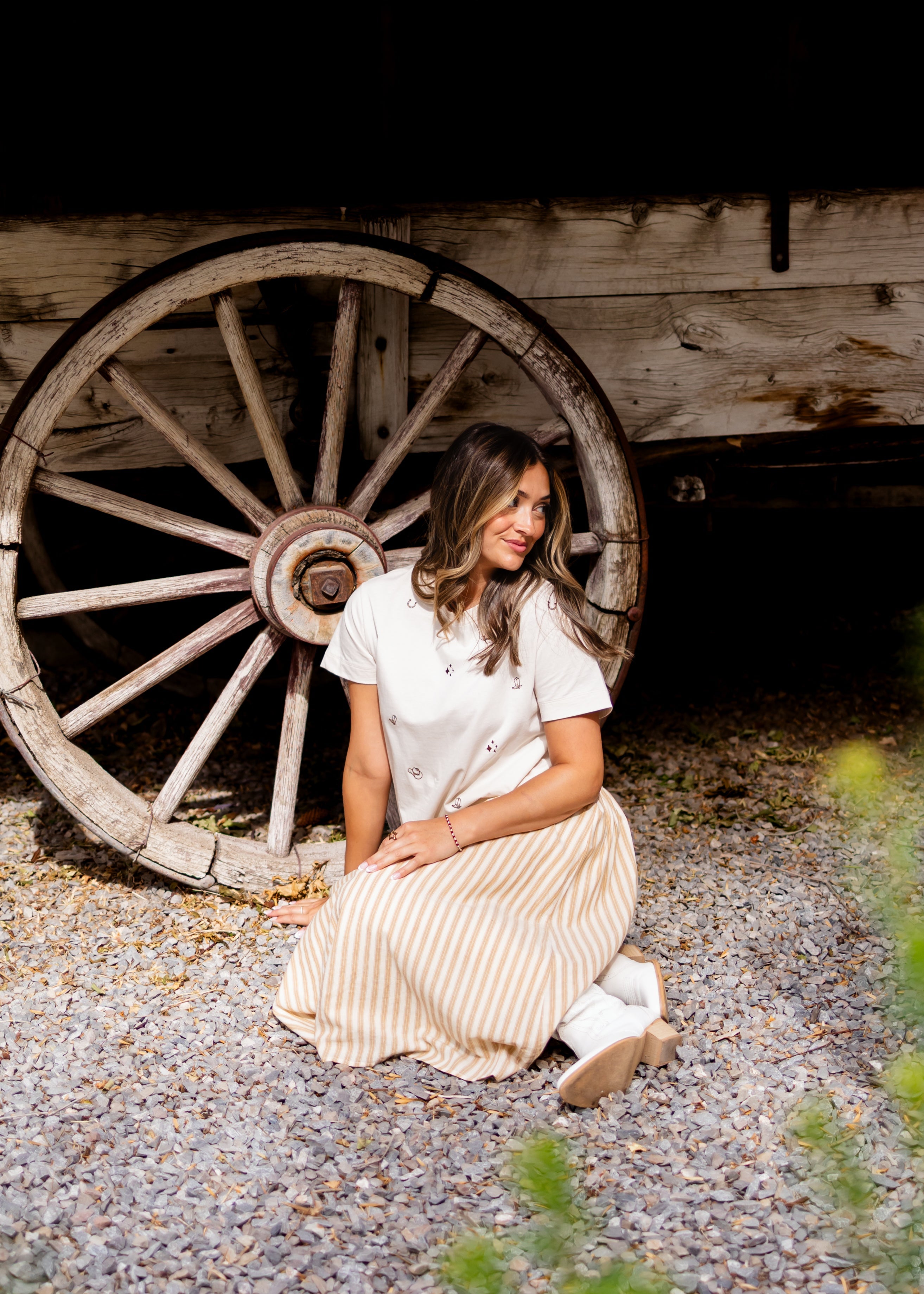 Candace Deep Taupe & Oatmeal Striped Midi Skirt