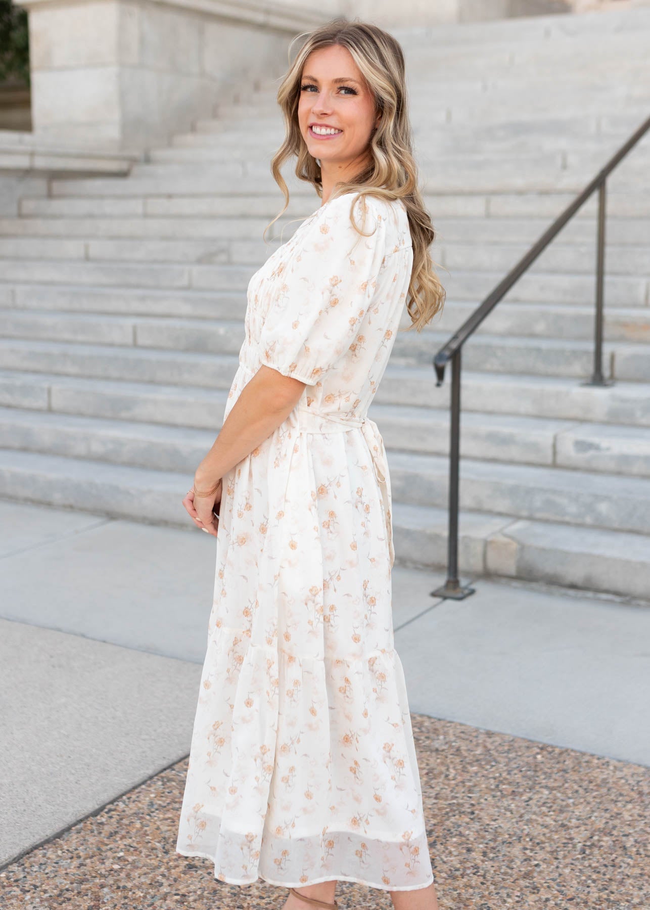 Cari Cream Floral Smocked Dress