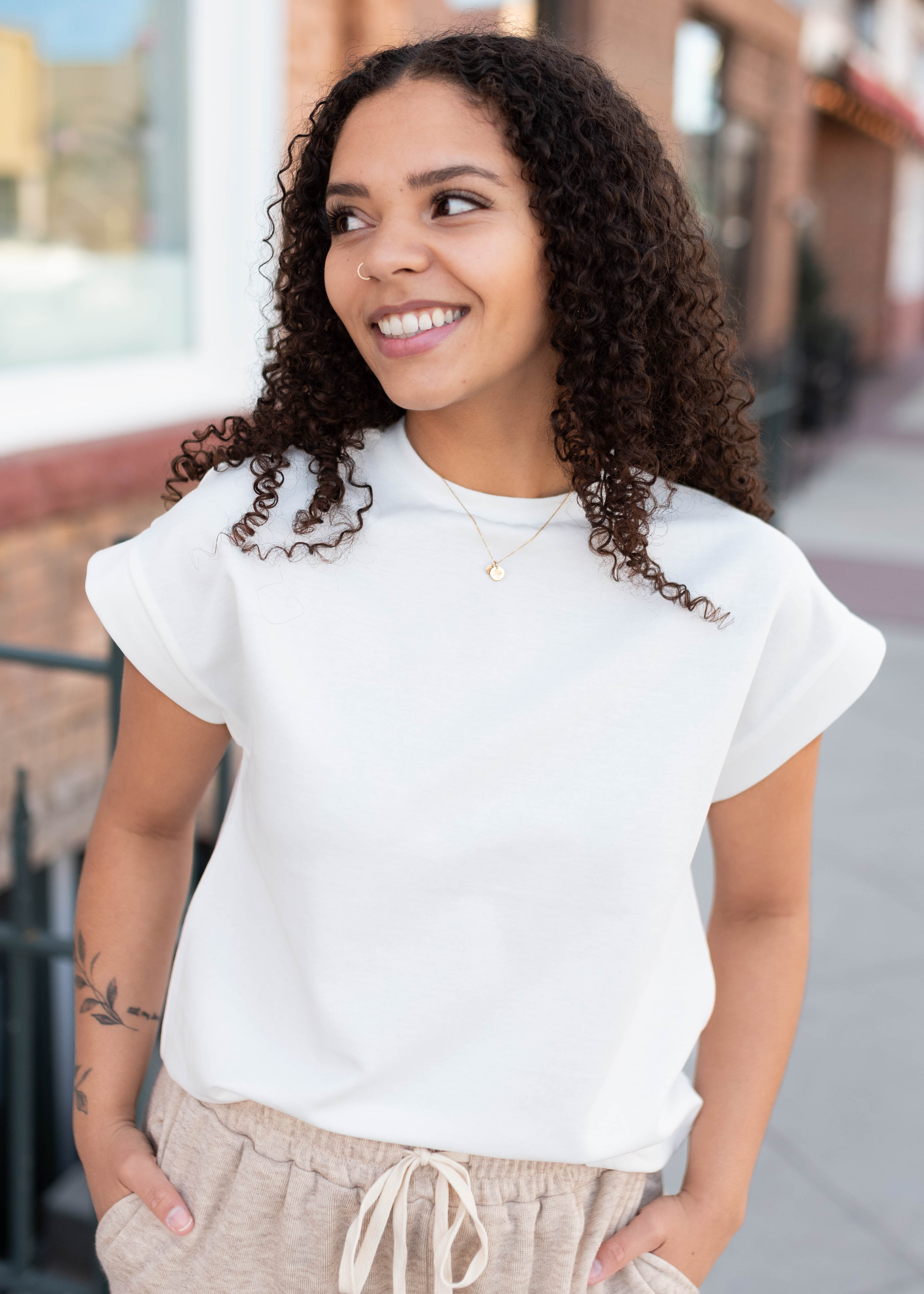 Carla Ivory Cap Sleeve Top