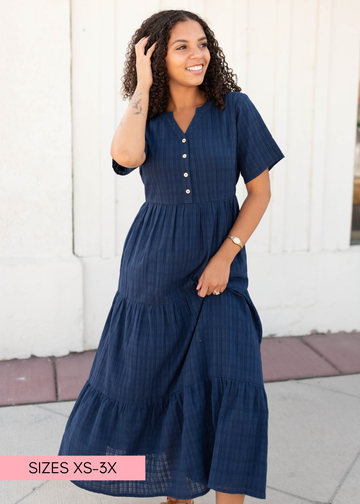 Caroline Navy Button Up Dress