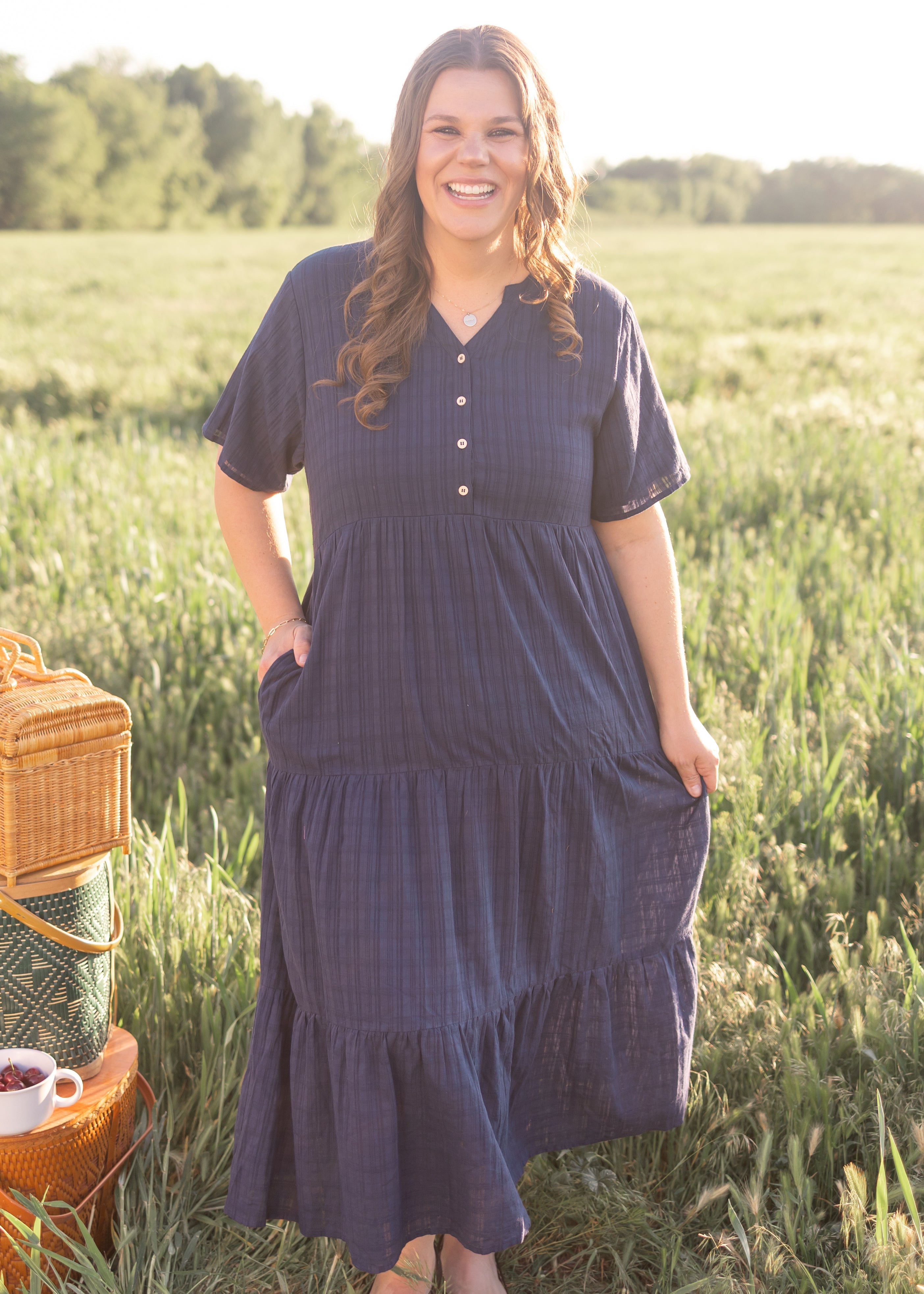 Caroline Navy Button Up Dress