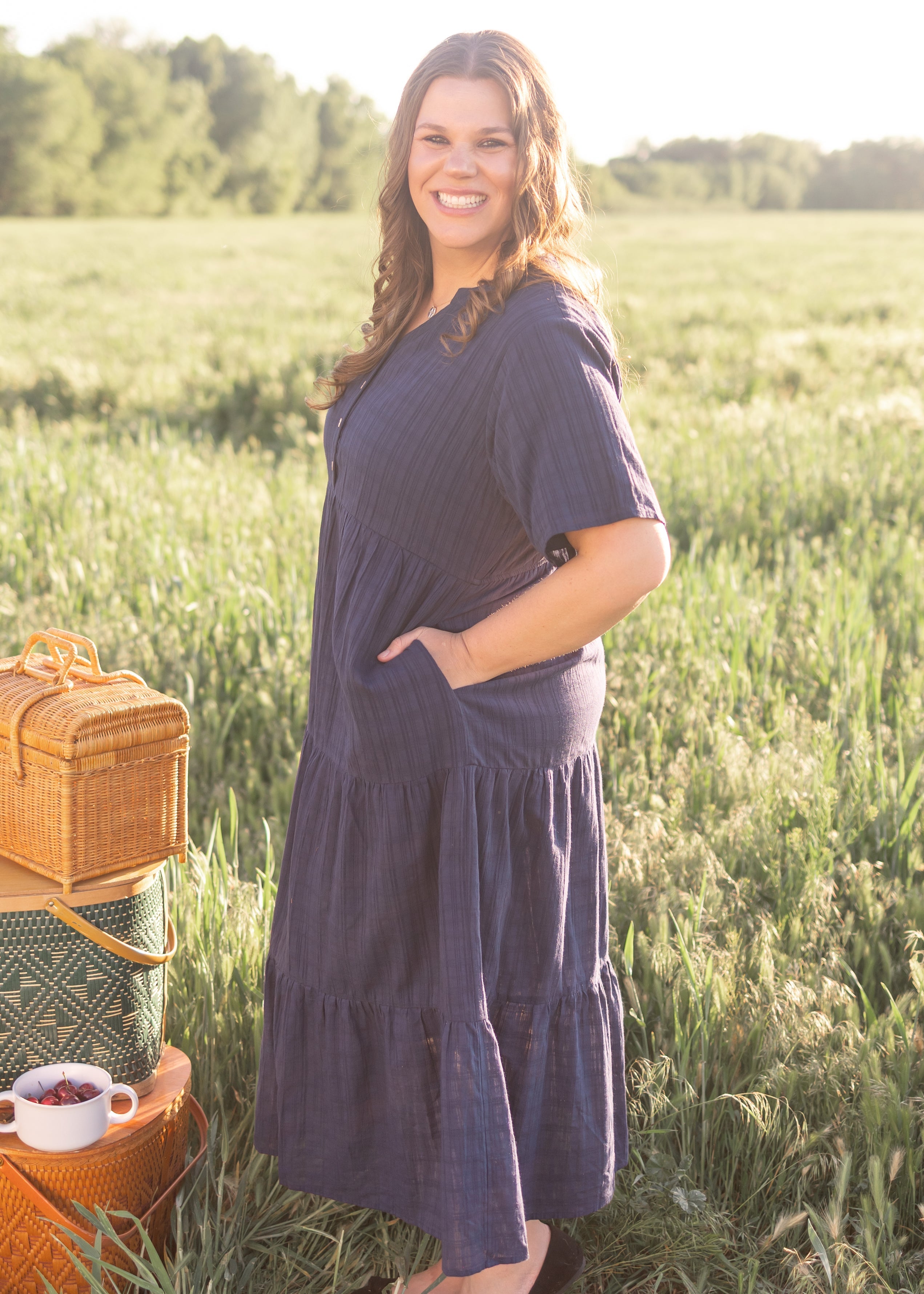 Caroline Navy Button Up Dress