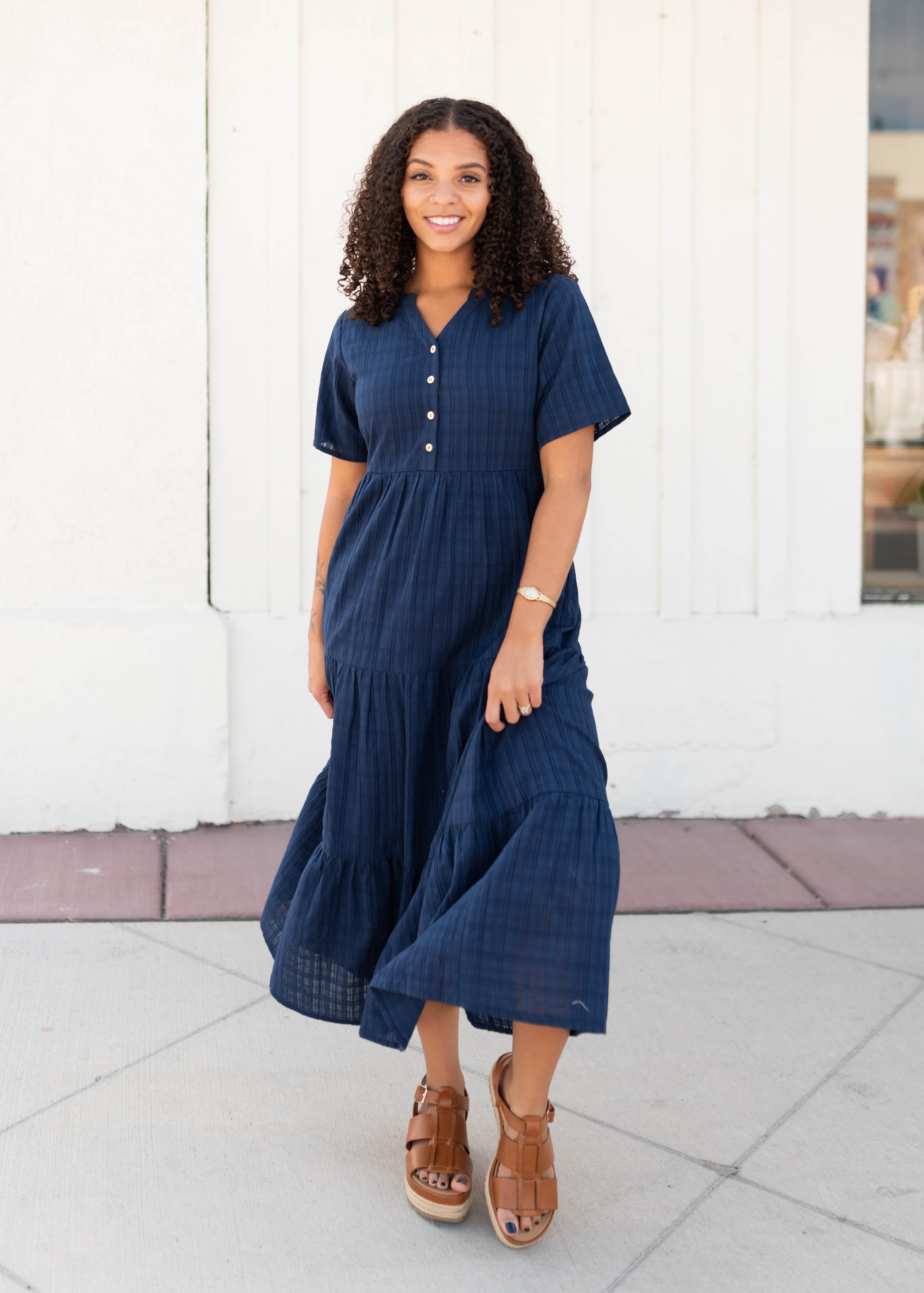 Caroline Navy Button Up Dress