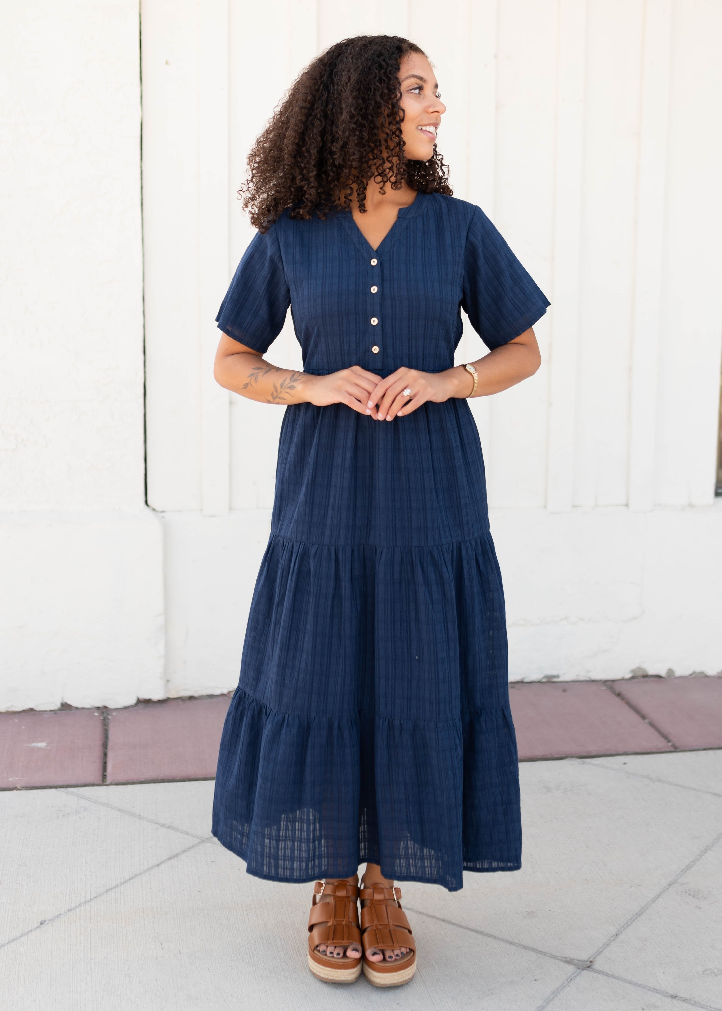Caroline Navy Button Up Dress