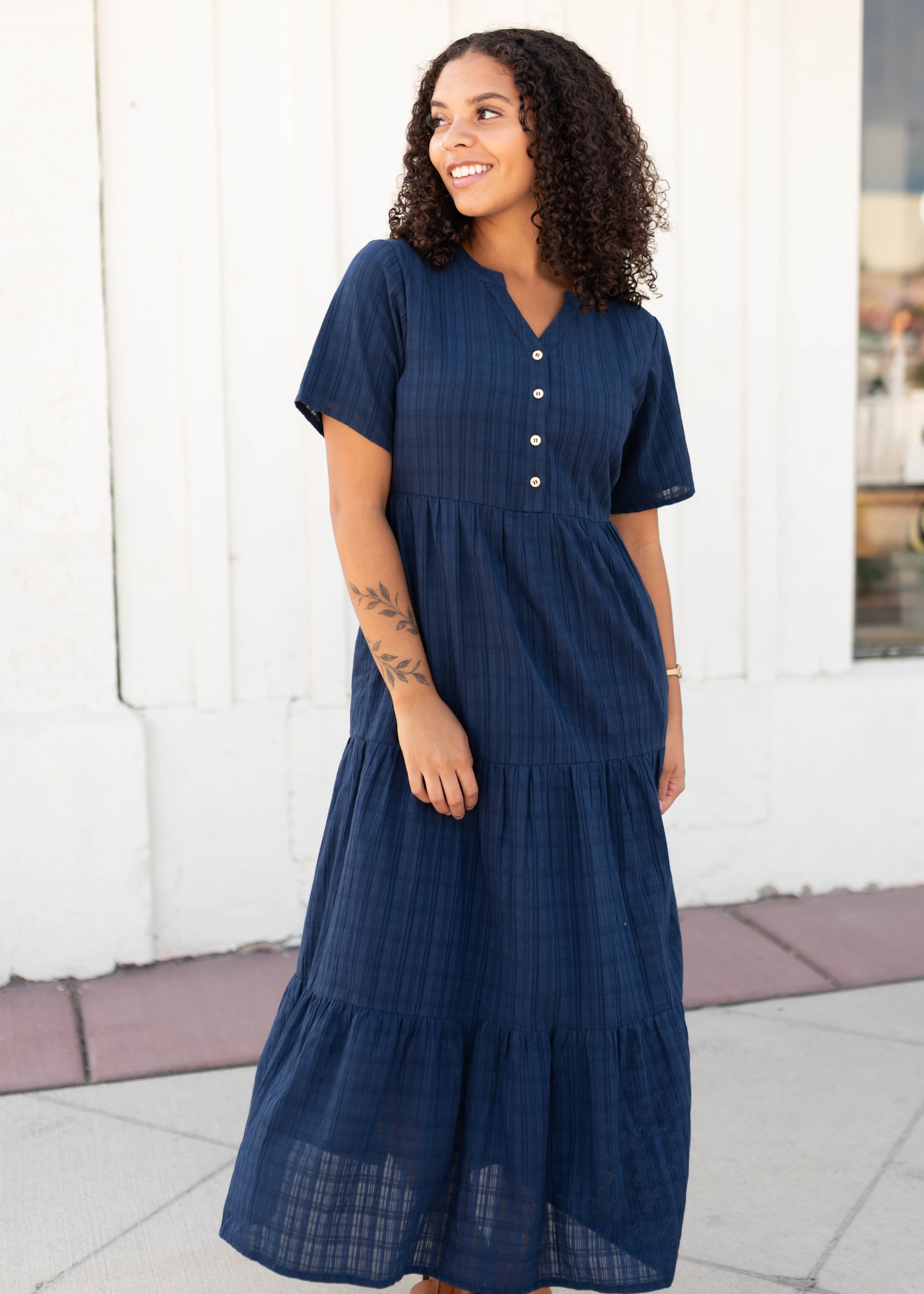 Caroline Navy Button Up Dress